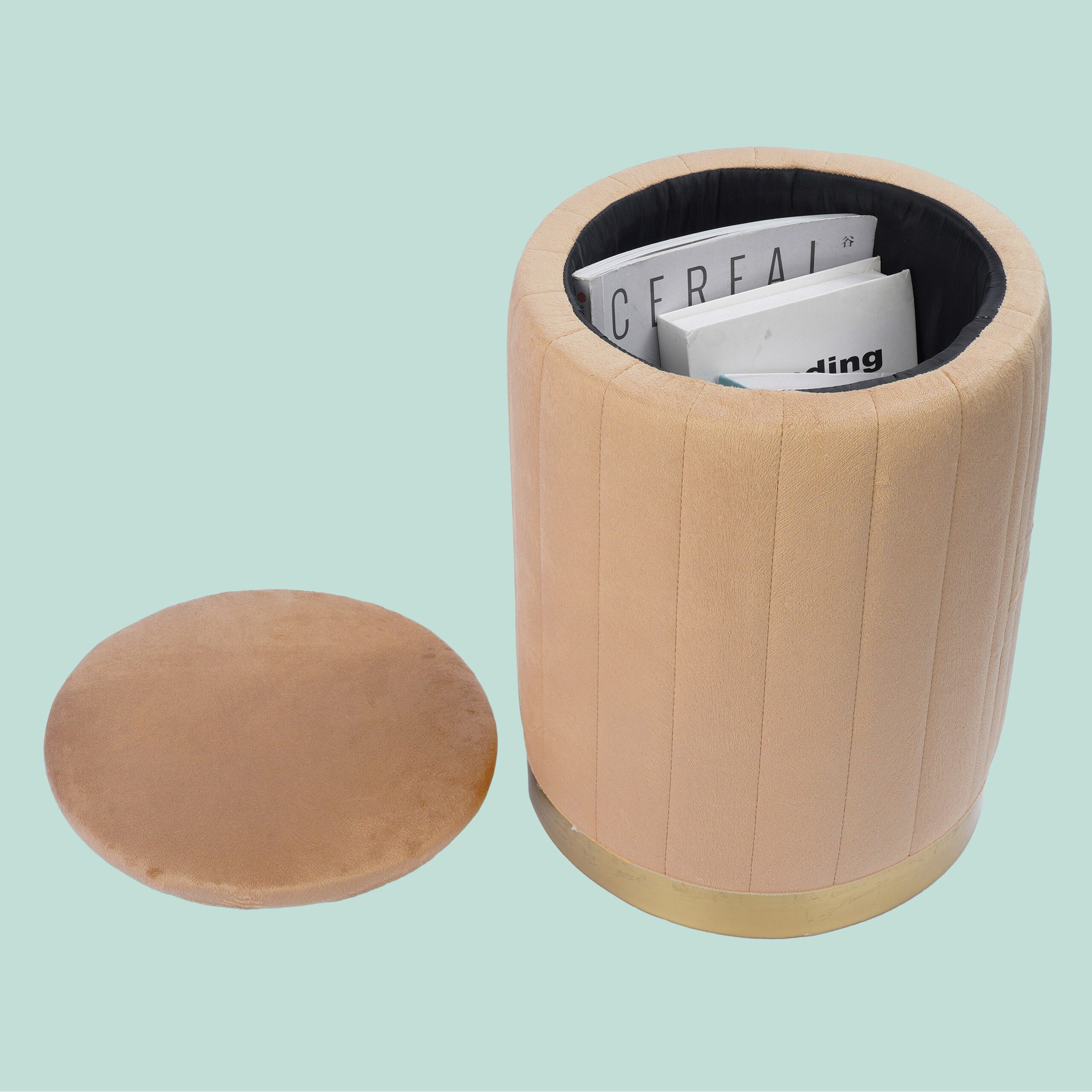 relaxdays Stauraumhocker Hocker aus Samt mit Stauraum (1 St), Coffee – Bild 5 von 5