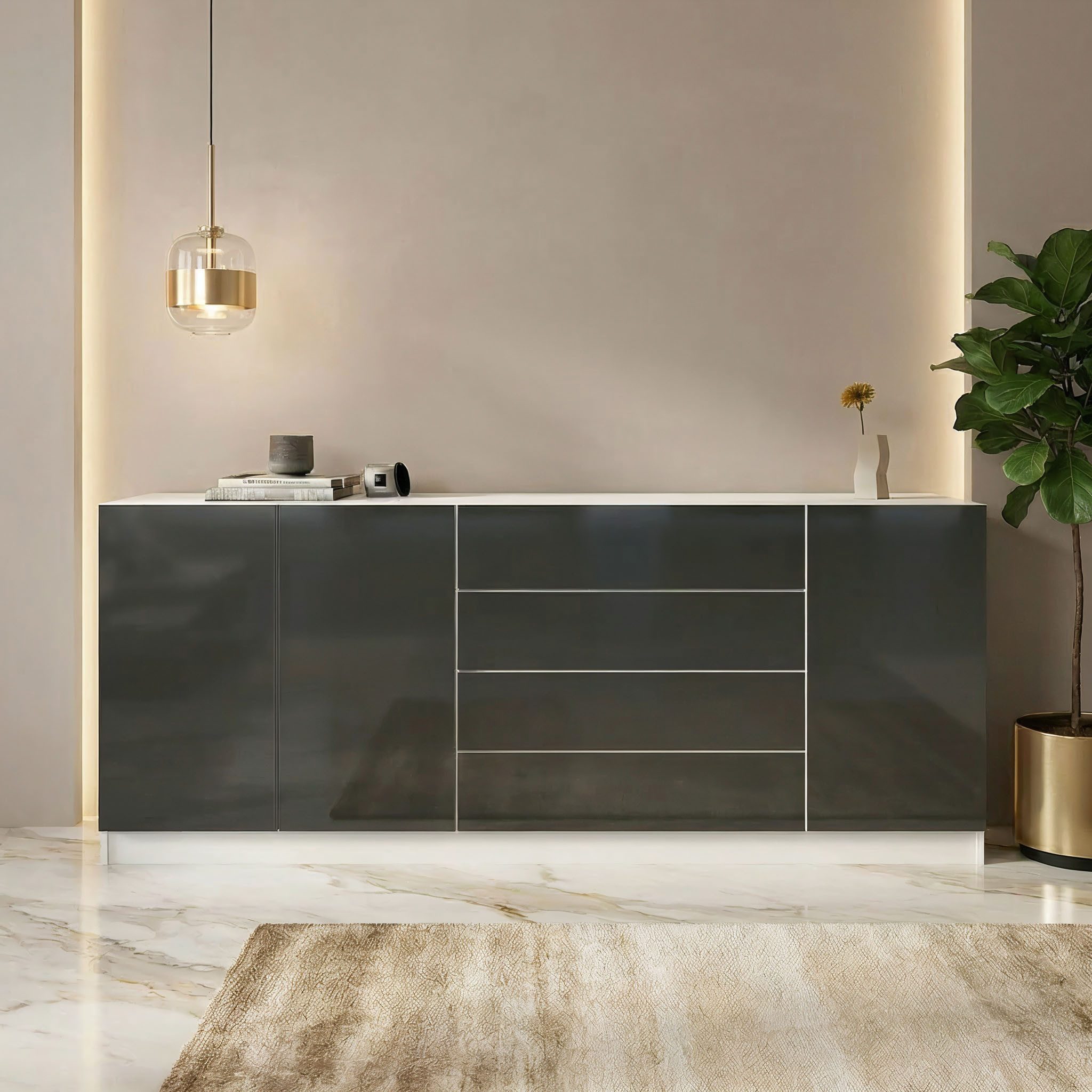 borchardt Möbel Sideboard Vaasa, Kommode mit 3 Türen und 4 Schubkästen auf Kugelführungen, Breite 190 cm