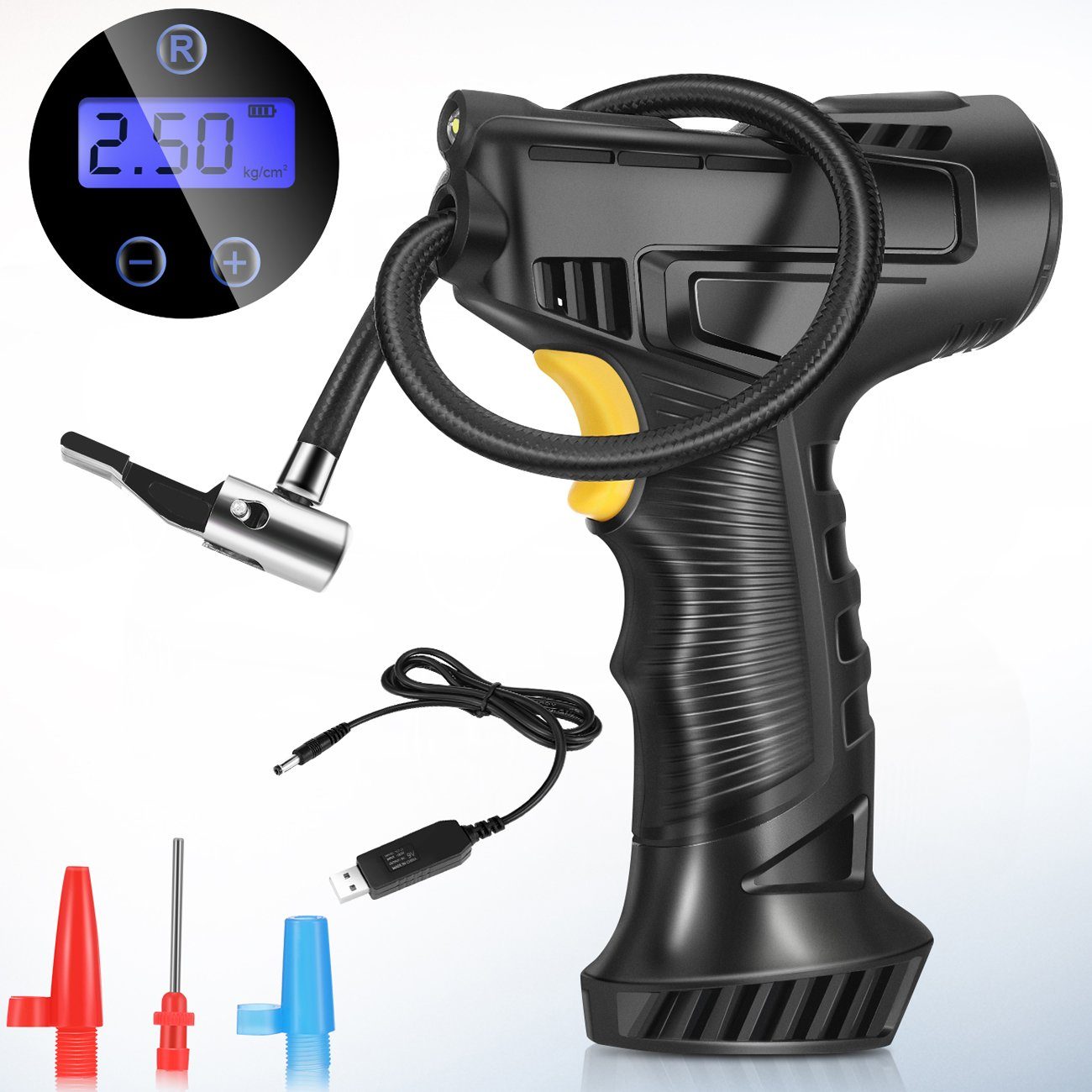 Akku-Luftpumpe 150PSI Elektrische Luftpumpe, Tragbar Mini Kompressor mit 2000mAh Akku