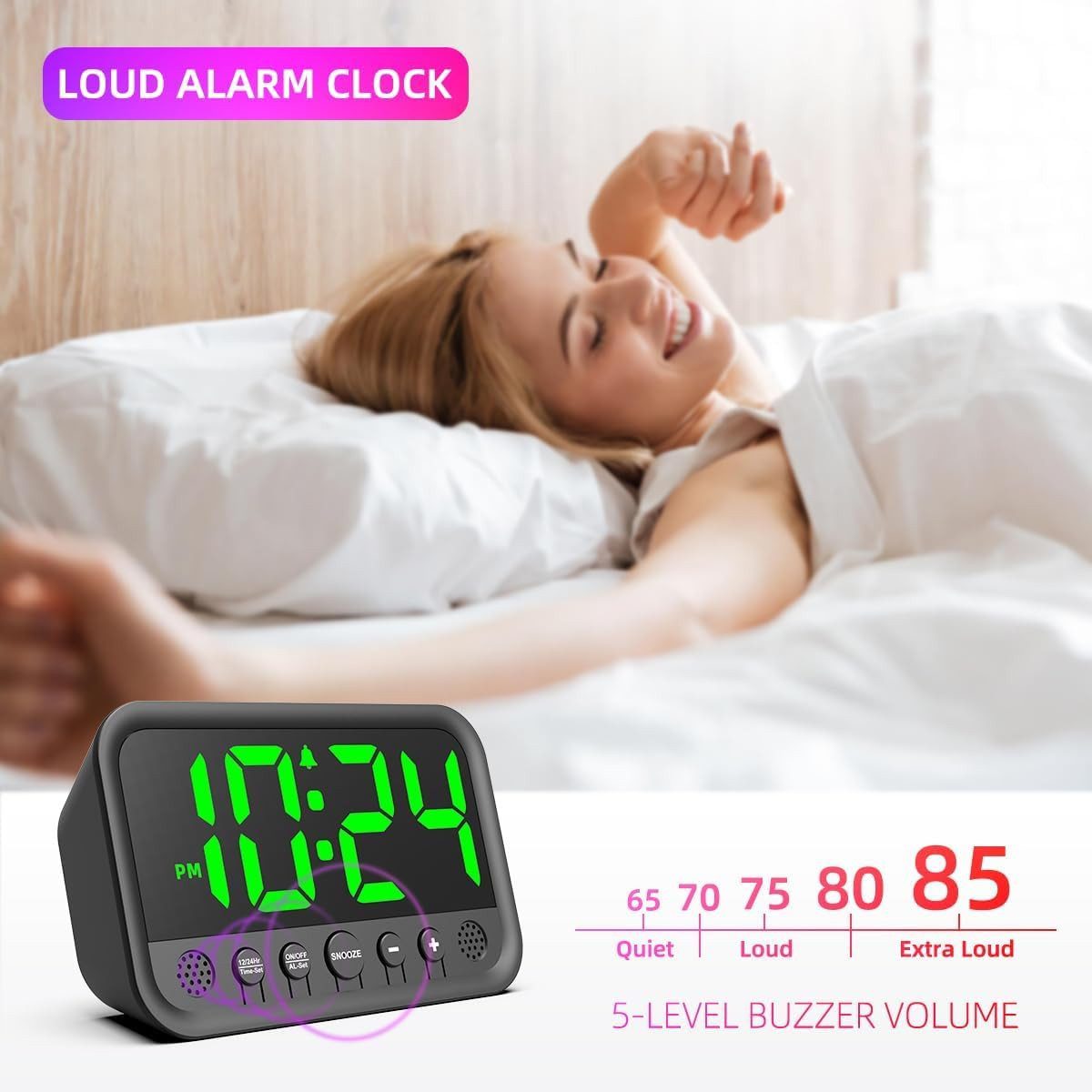 FELIXLEO Funk-Radiowecker Digitaler Wecker Grosse LED Anzeige Lauter Wecker Snooze 12 24HR – Bild 2 von 5