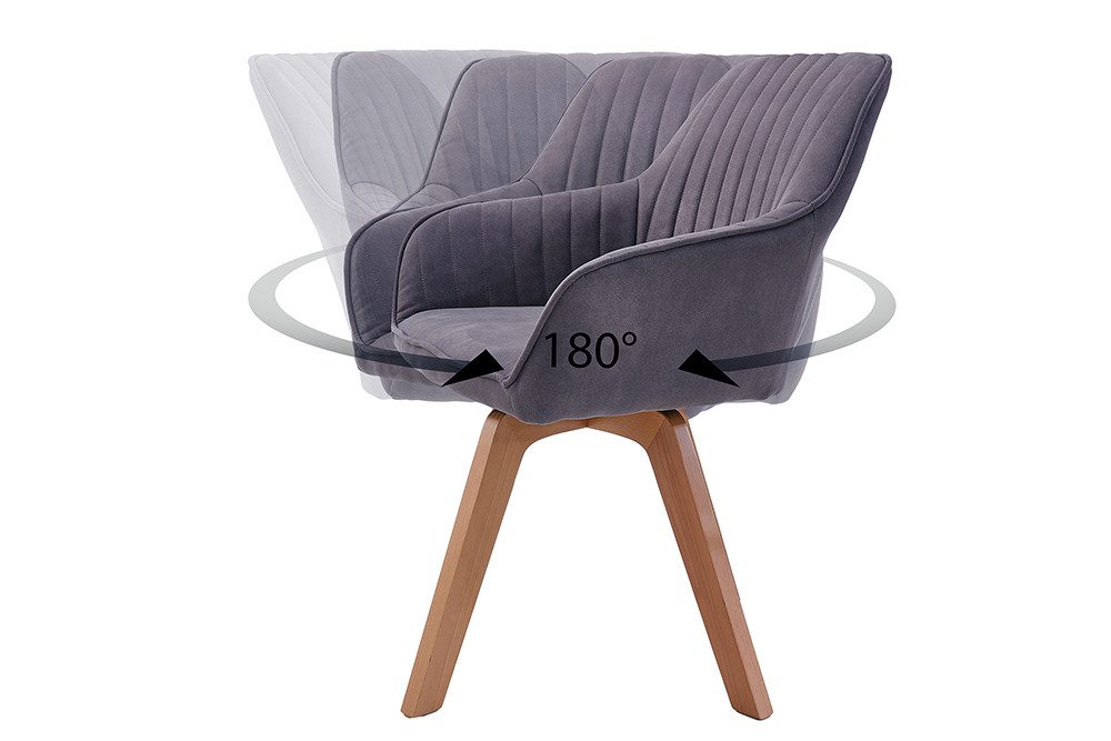 riess-ambiente Polsterstuhl LIVORNO vintage grau – Microfaser, drehbar, Holz-Beine, mit Armlehne (Einzelartikel, 1 St), mit 180° Drehfunktion und Autoreturn – ideal für Dein Esszimmer