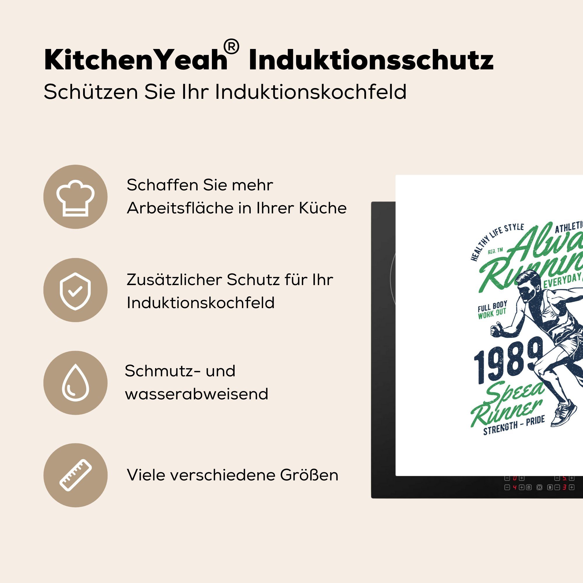 tlg), Vinyl, Vintage Laufen - küche (1 - Arbeitsplatte Herdblende-/Abdeckplatte Ceranfeldabdeckung, Grün, für 78x78 MuchoWow cm,
