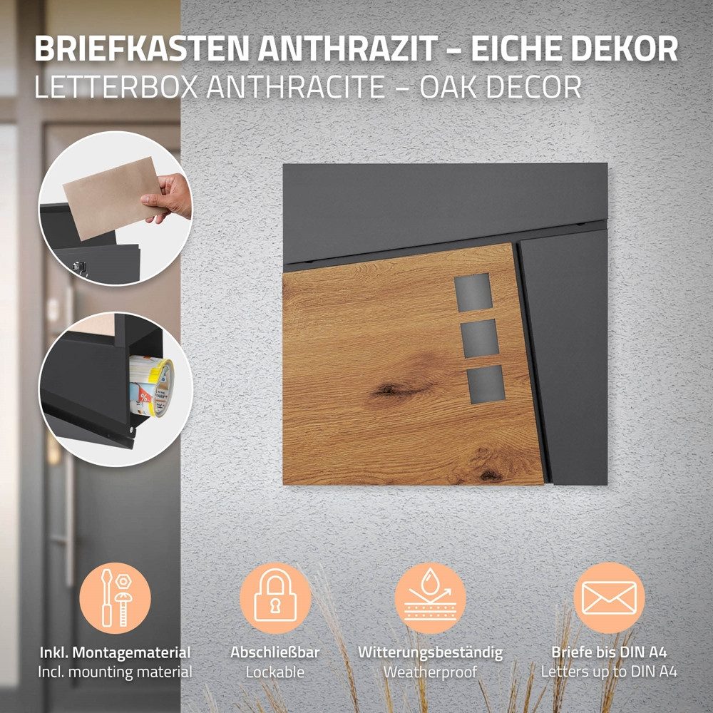 ML-DESIGN Briefkasten Wandbriefkasten Postkasten Design Briefkastenanlage Postbox Mailbox, Standbriefkasten mit Zeitungsfach Schloss und 2 Schlüssel aus Stahl