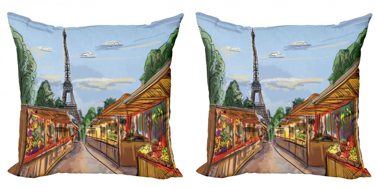 Kissenbezüge Modern Accent Doppelseitiger Digitaldruck, Abakuhaus (2 Stück), Paris Bunte Skizze Straße Eiffel