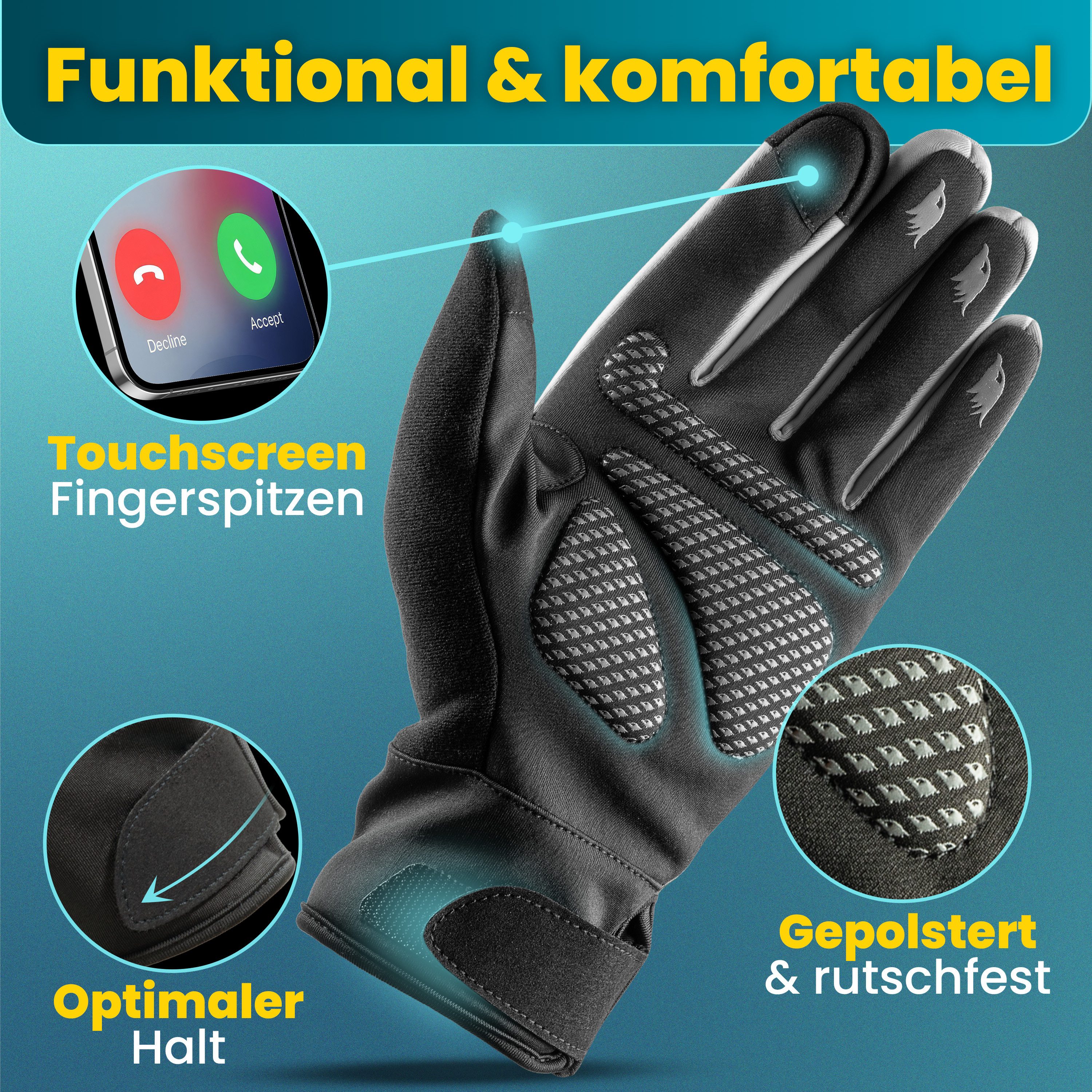 Valkental Fahrradhandschuhe Winterhandschuhe & Übergangshandschuhe mit Touchscreen Funktion atmungsaktiv, winddicht & wasserdicht – Bild 2 von 5