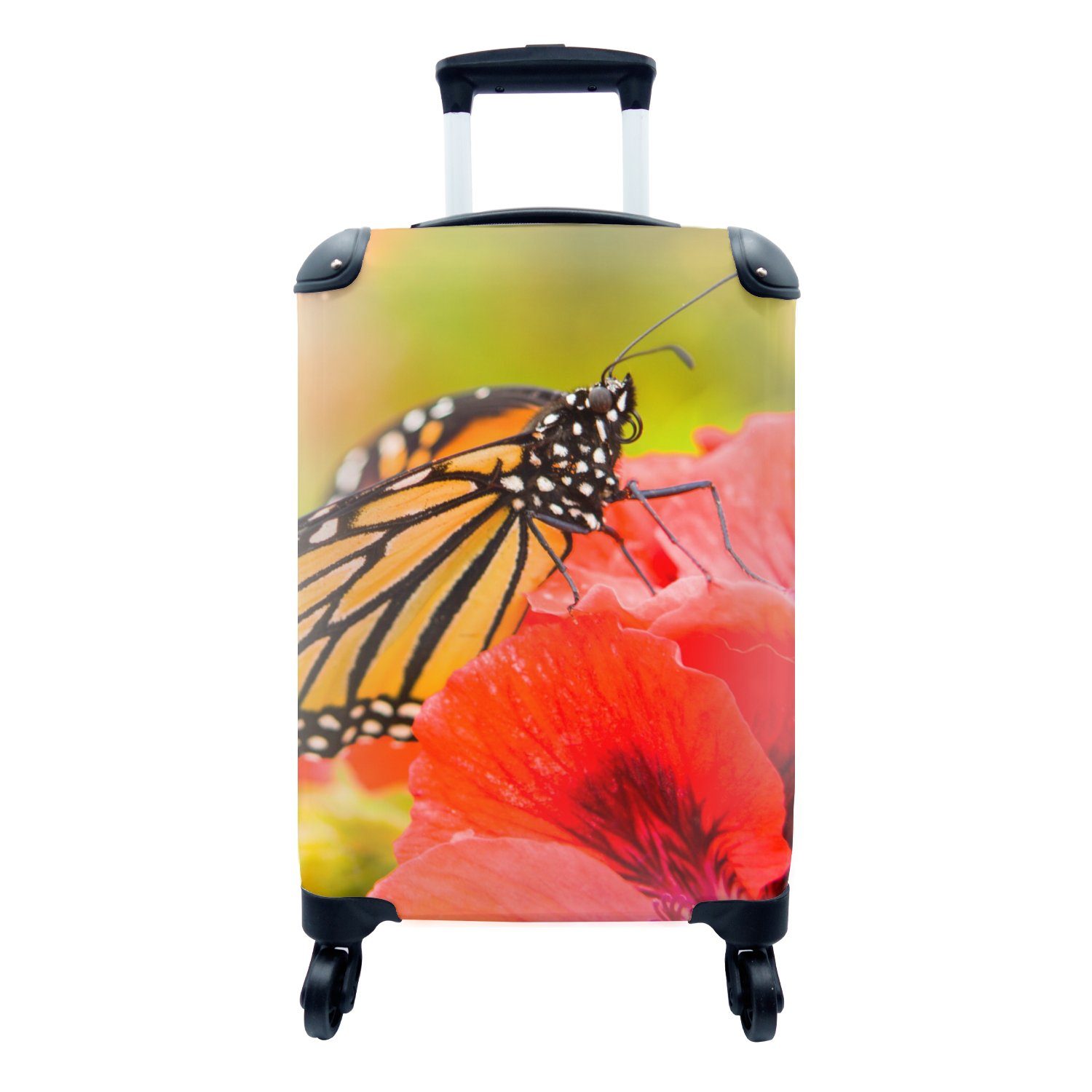 Blumen mit - Reisekoffer - rollen, MuchoWow Trolley, Rollen, 4 Handgepäck Handgepäckkoffer für Ferien, Reisetasche Monarch, Schmetterlinge