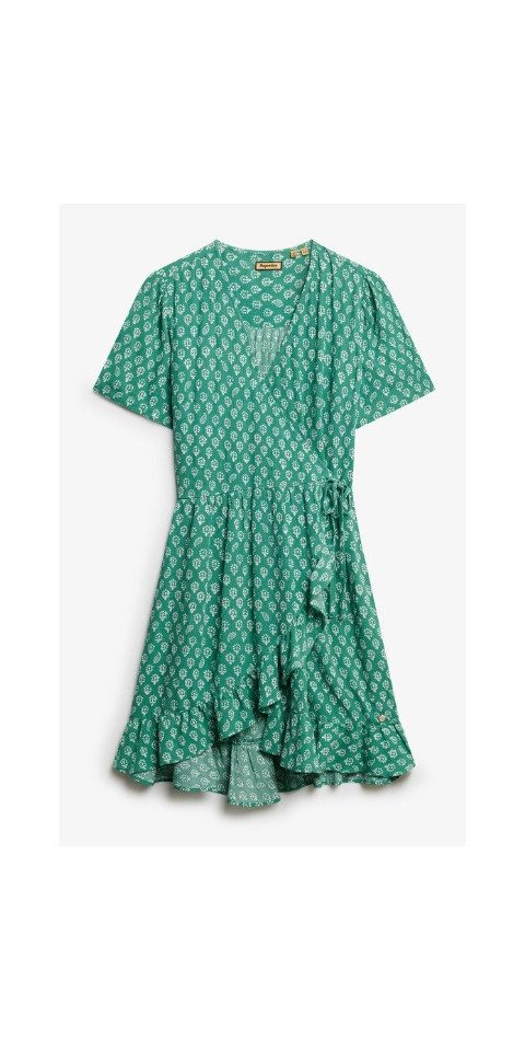 Superdry Jerseykleid SS PRINTED MINI WRAP DRESS FLORAL BLOCK GREEN