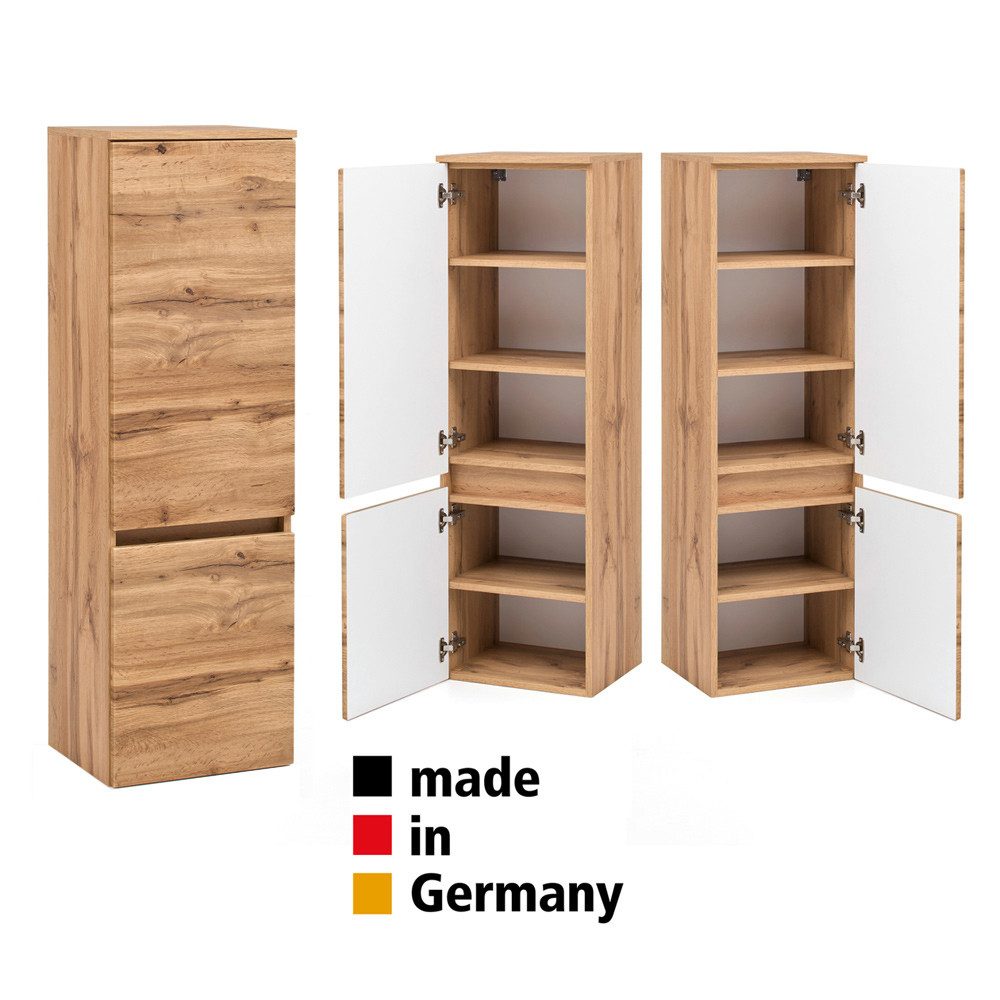 Lomadox Midischrank VIDAGO-03 Badezimmerschrank 40 cm breit in Wotan Eiche Nb., B/H/T: 40/130/35 cm