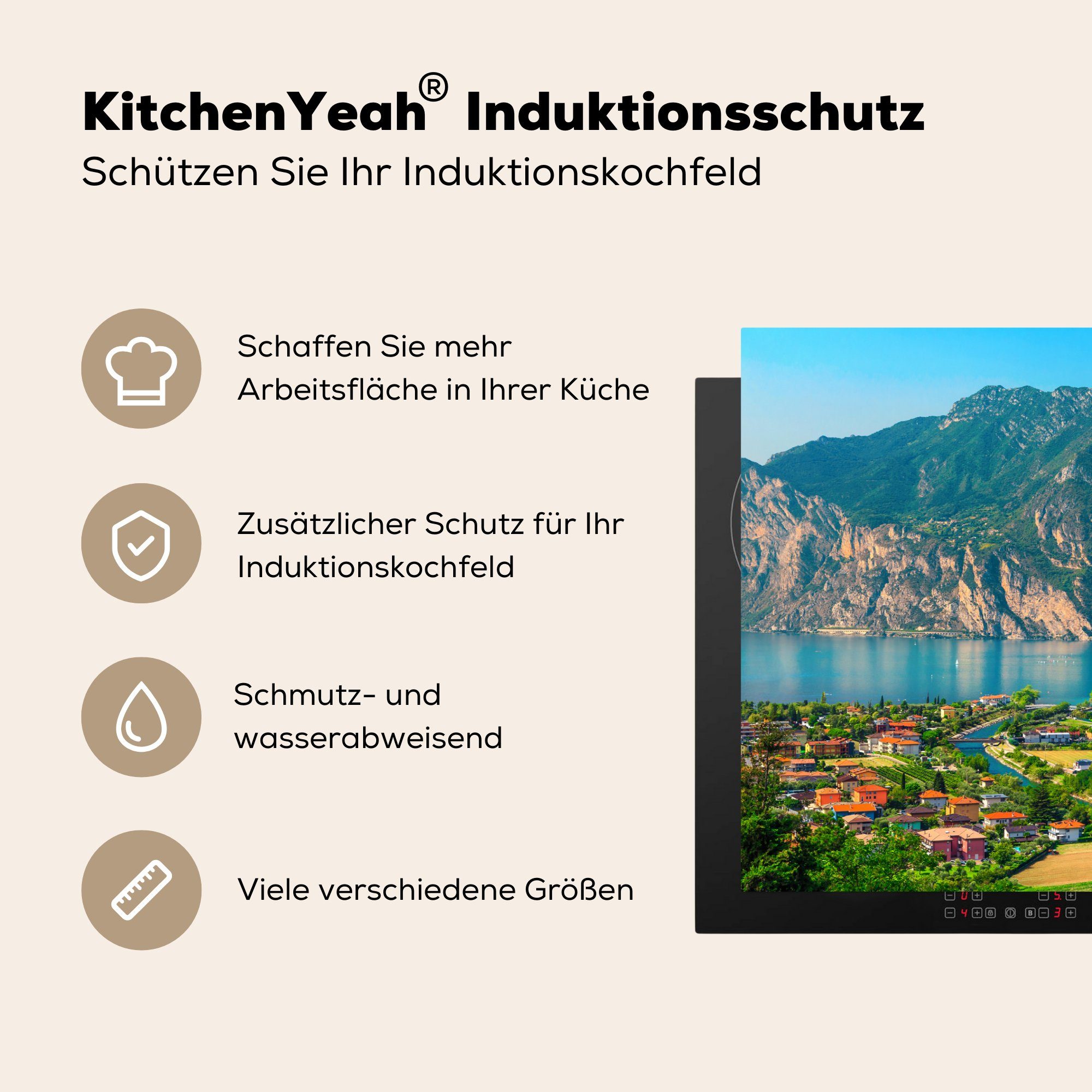 Induktionskochfeld dem Sonne cm, MuchoWow Gardasee, die Die über Herdblende-/Abdeckplatte (1 tlg), Ceranfeldabdeckung küche, für strahlende Schutz Vinyl, 81x52