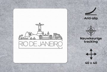 MuchoWow Gaming Mauspad Skyline "Rio de Janeiro" auf weißem Hintergrund (1-St), Mousepad mit Rutschfester Unterseite, Gaming, 40x40 cm, XXL, Großes