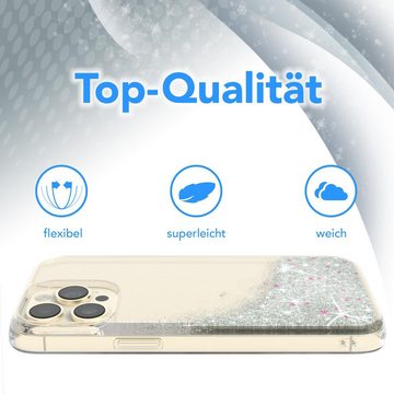 EAZY CASE Handyhülle Liquid Glittery Case für Apple iPhone 14 Pro Max 6,7 Zoll, Kratzfeste Silikonhülle stoßfestes Back Cover Phone Case Etui Silber