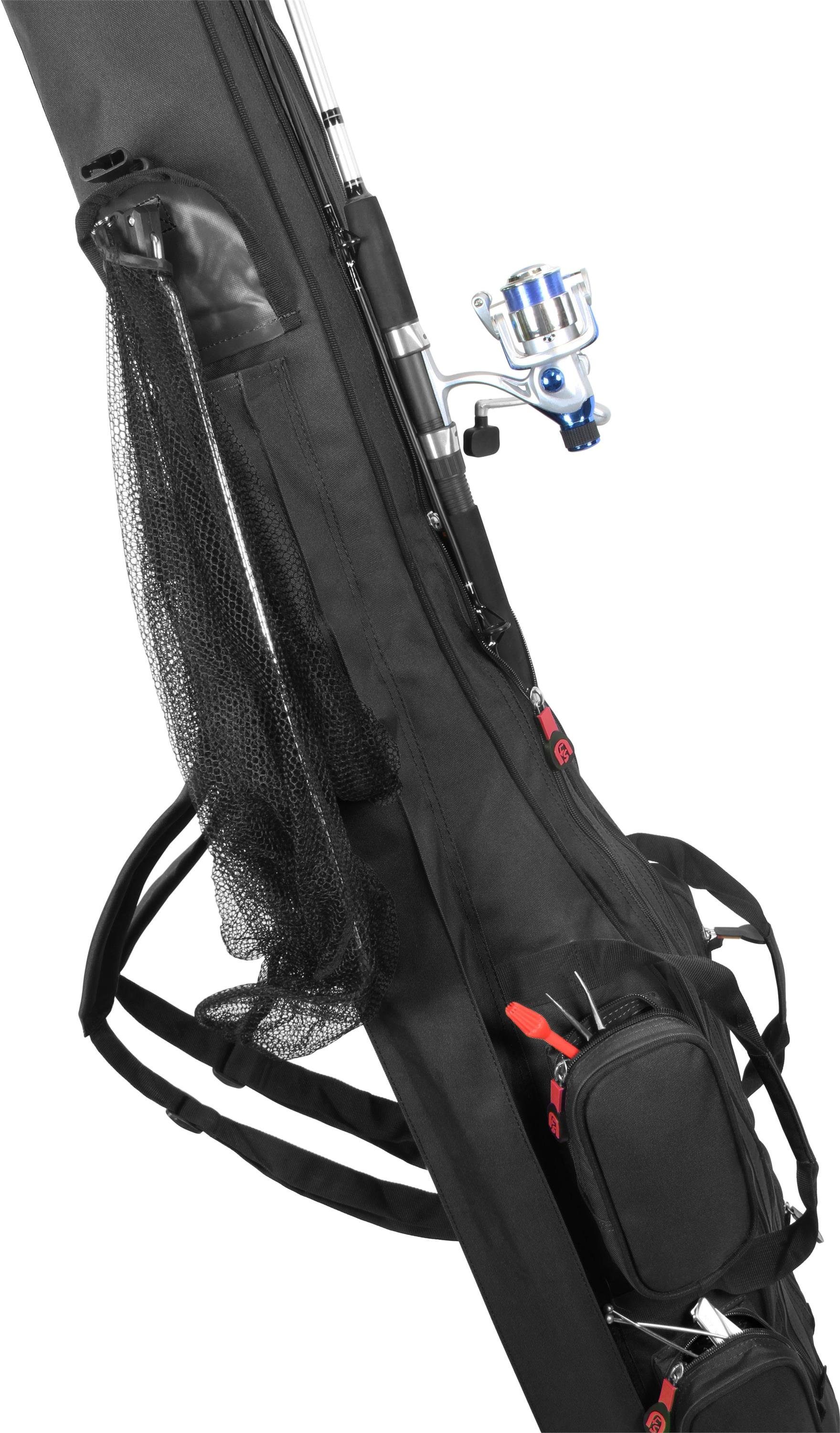 Schwarz RodBox Taschen Angelrucksack Rutentasche mit m Angelkoffer und 6 Ruten normani Triple, 1,50 Kescherfach extra für Angelrutentasche Angelkoffer Rutenfutteral Rutenrucksack 3