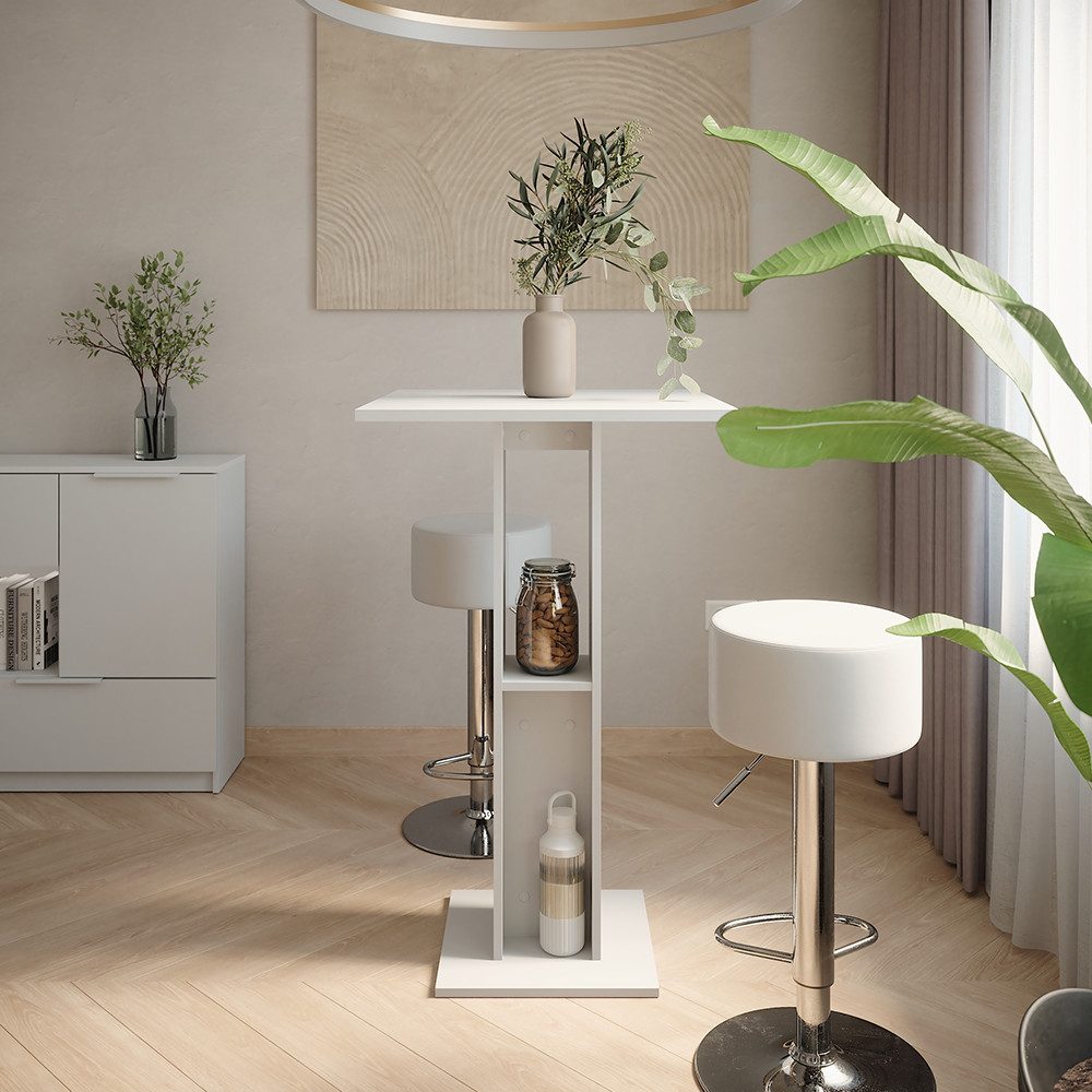 Vicco Bartisch Repose, Weiß, 65 x 65 cm mit 2 Barhockern (3-St)