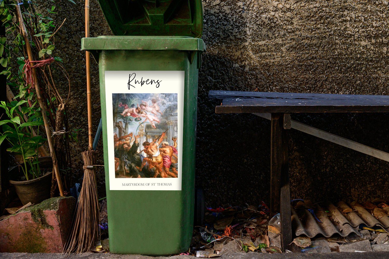 Mülltonne, Wandsticker Container, Malerei - Mülleimer-aufkleber, MuchoWow - St), Rubens (1 Sticker, Abfalbehälter Barock