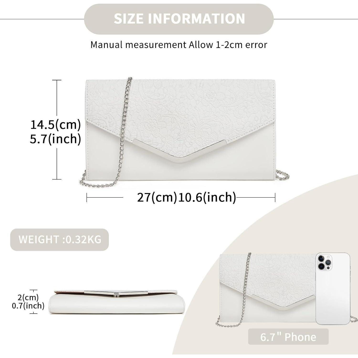 LuxusKollektion Abendtasche Clutch Damen Kettentasche Umhängetasche Hochzeit 3-1 Weiß-spitze