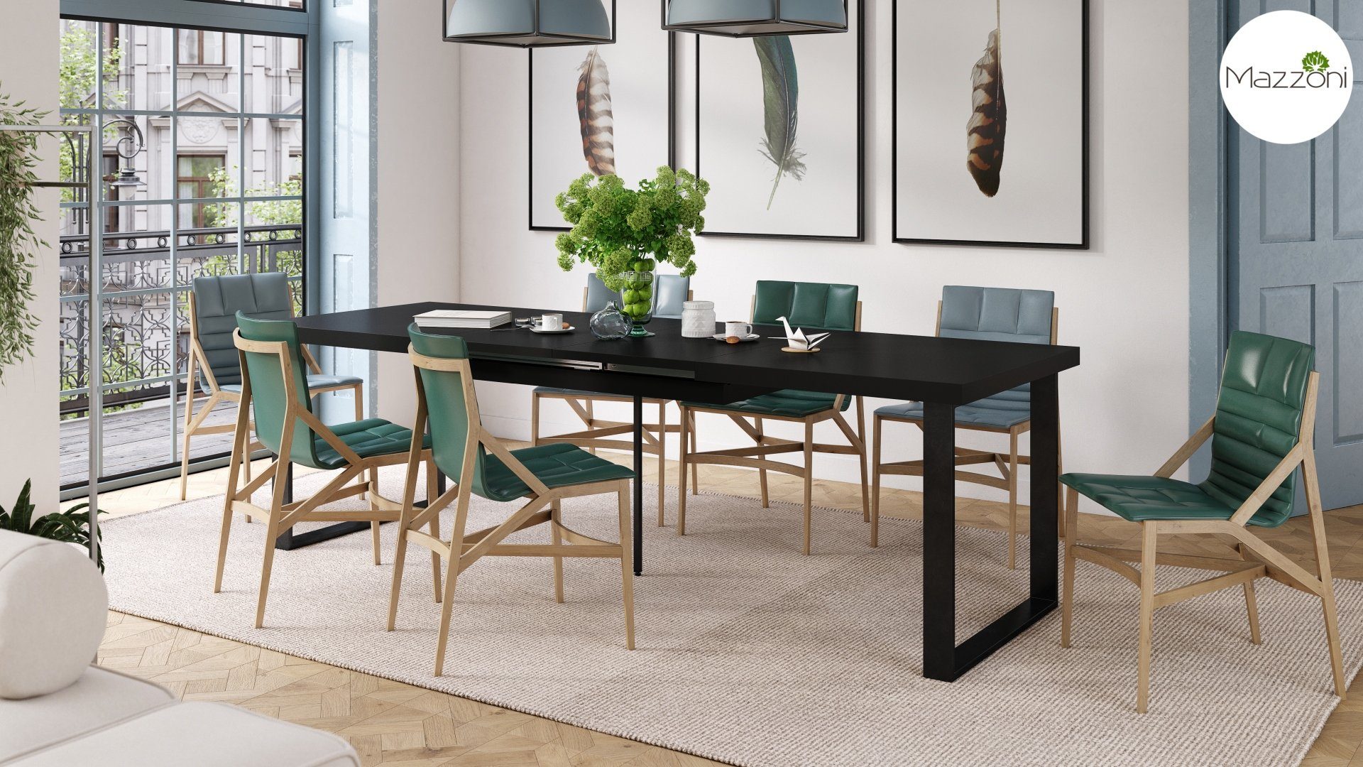310 Tisch 160 Schwarz Esstisch bis ausziehbar Esstisch Mazzoni cm Avella matt Design