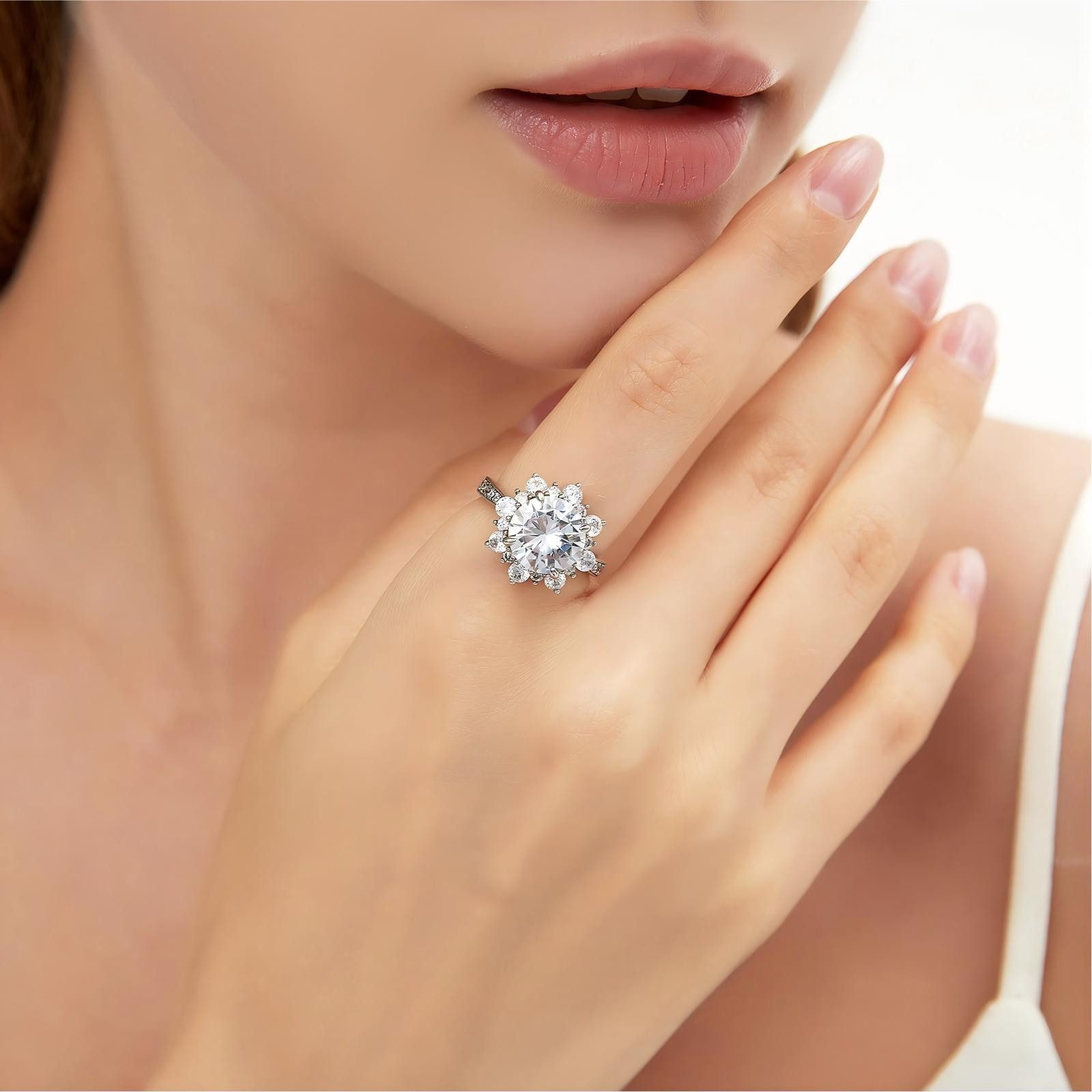 Jumpeak Diamantring 1/2/3 Karat Diamantringe,585er Goldringe,Diamantringe mit Blumenmuster, Damen-Verlobungsringe, Hochzeitsgeschenke, Geburtstagsgeschenke,IGI