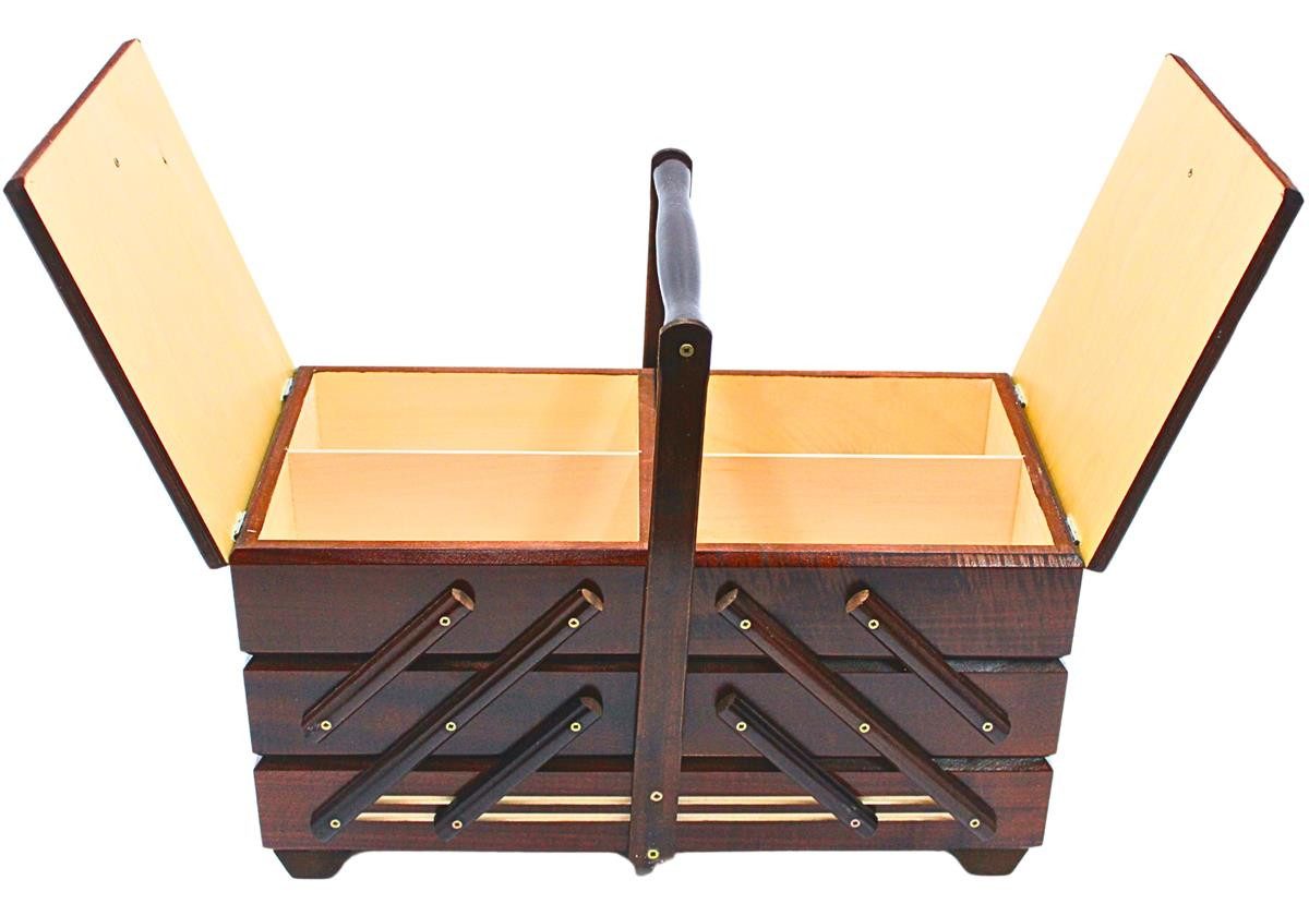 Dekohelden24 Nähkorb Hochwertiger Nähkasten, Nähkästchen aus Furnierholz mit 7 Fächern und (1 St), und Stoffbezug Rosenmotiv in Braun, L/B/H 42 x 20 x 21 cm . – Bild 4 von 5