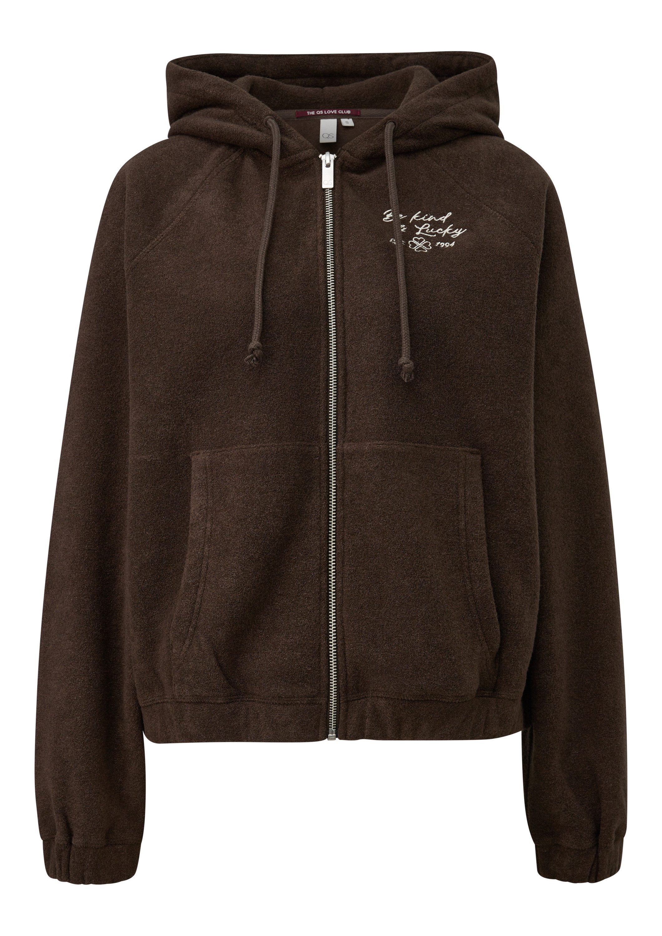 QS Sweatjacke Sweatshirt Flauschige Teddy Fleece Hoodie Jacke mit Stickerei günstig online kaufen