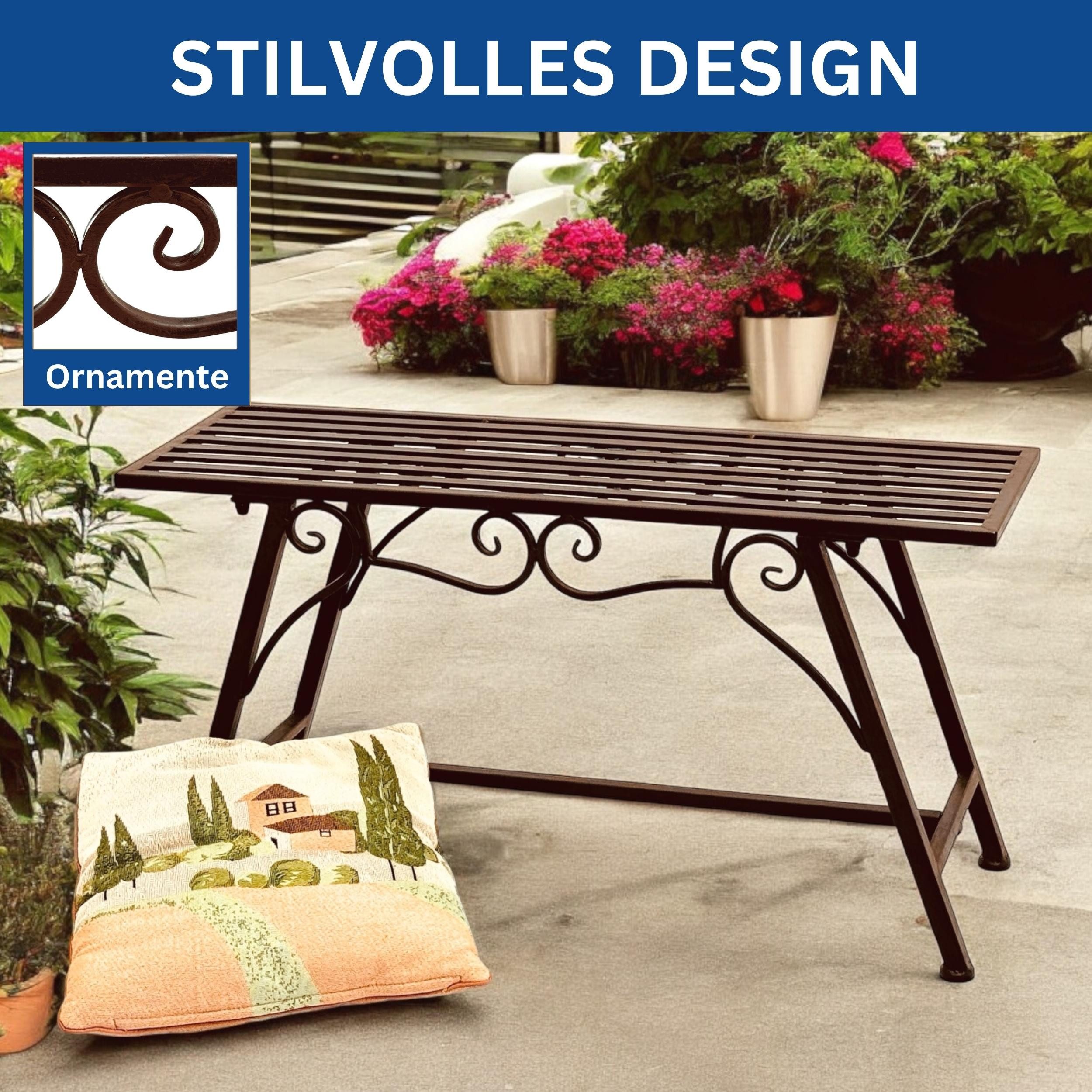 DanDiBo Gartenbank Wetterfest Metall 83 cm Sitzbank mit Ornamenten "Cucciu S", Rost Optik, Robuste Eisenbank Antik-Design Ideal für Terrasse & Balkon