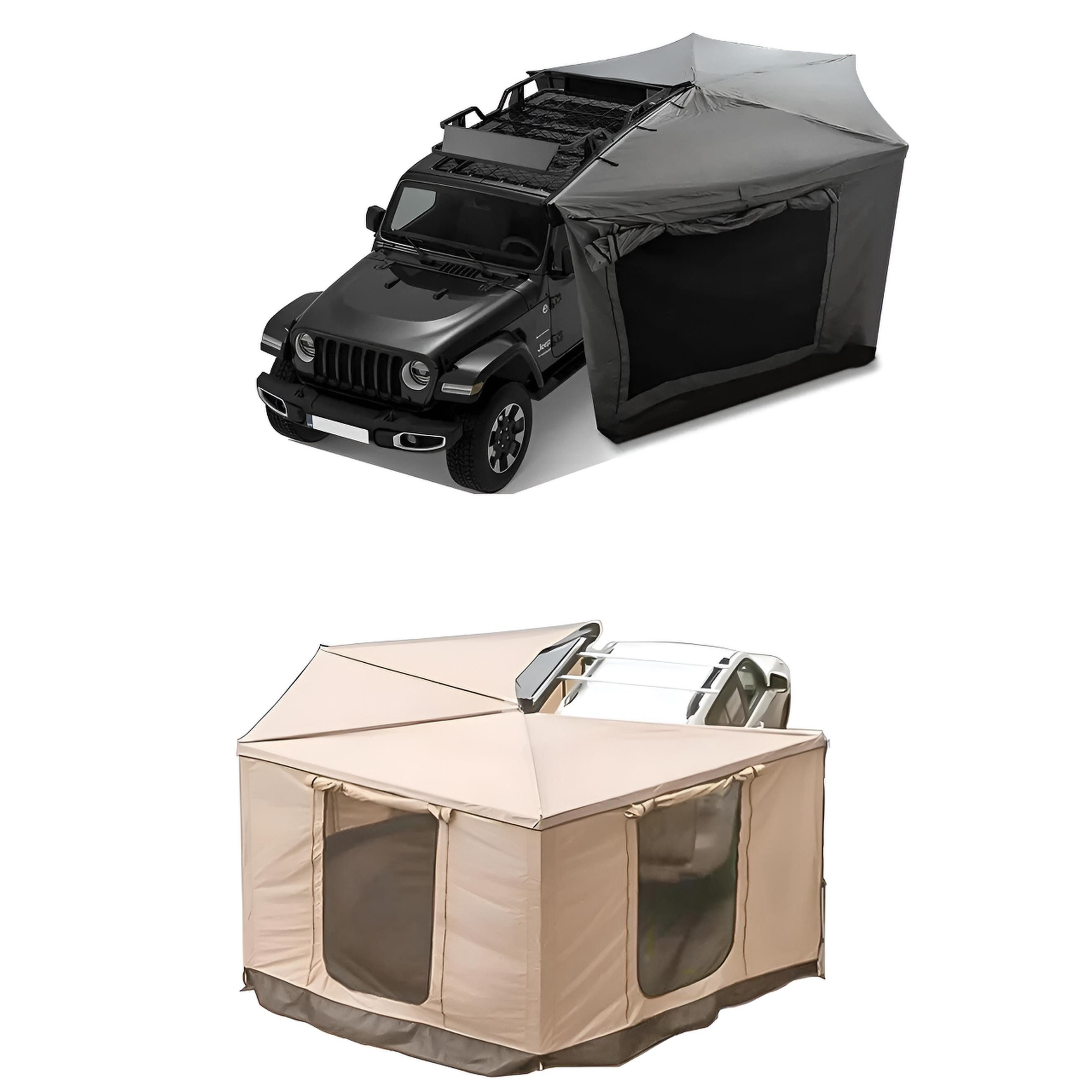 TZIpower Markisenvorzelt 270° Khaki Grau Automarkise/Zelt mit Vorzelt 200x200cm oder 250x200cm