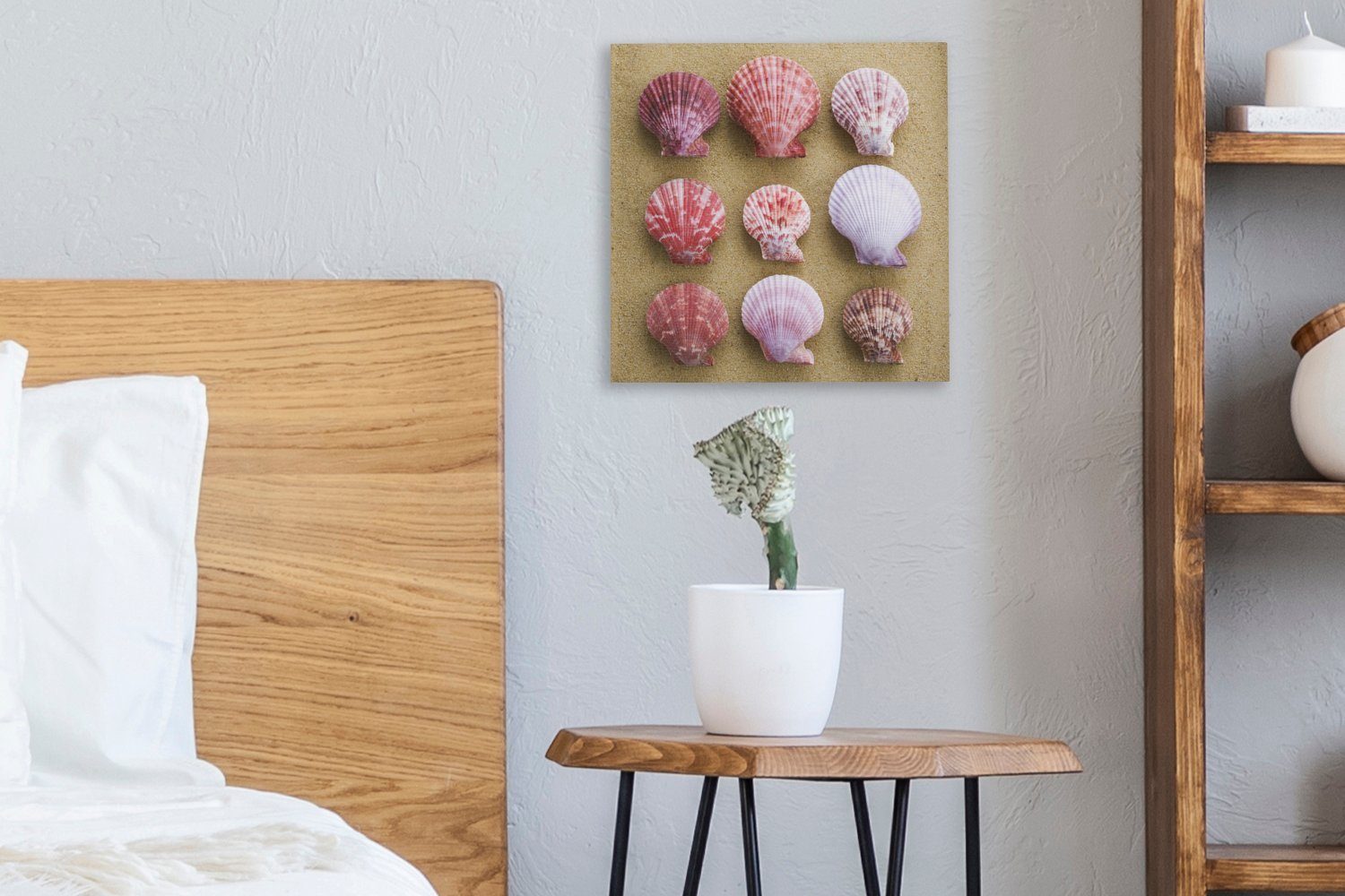 OneMillionCanvasses® Leinwandbild Muscheln - - Schlafzimmer Wohnzimmer Strand, für (1 St), Rosa Leinwand Bilder
