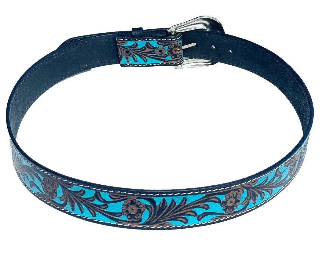 Westernlifestyle Ledergürtel Ledergürtel „Turquoise Blossom“ Westerngürtel Leder – florales Muster – Bild 4 von 4