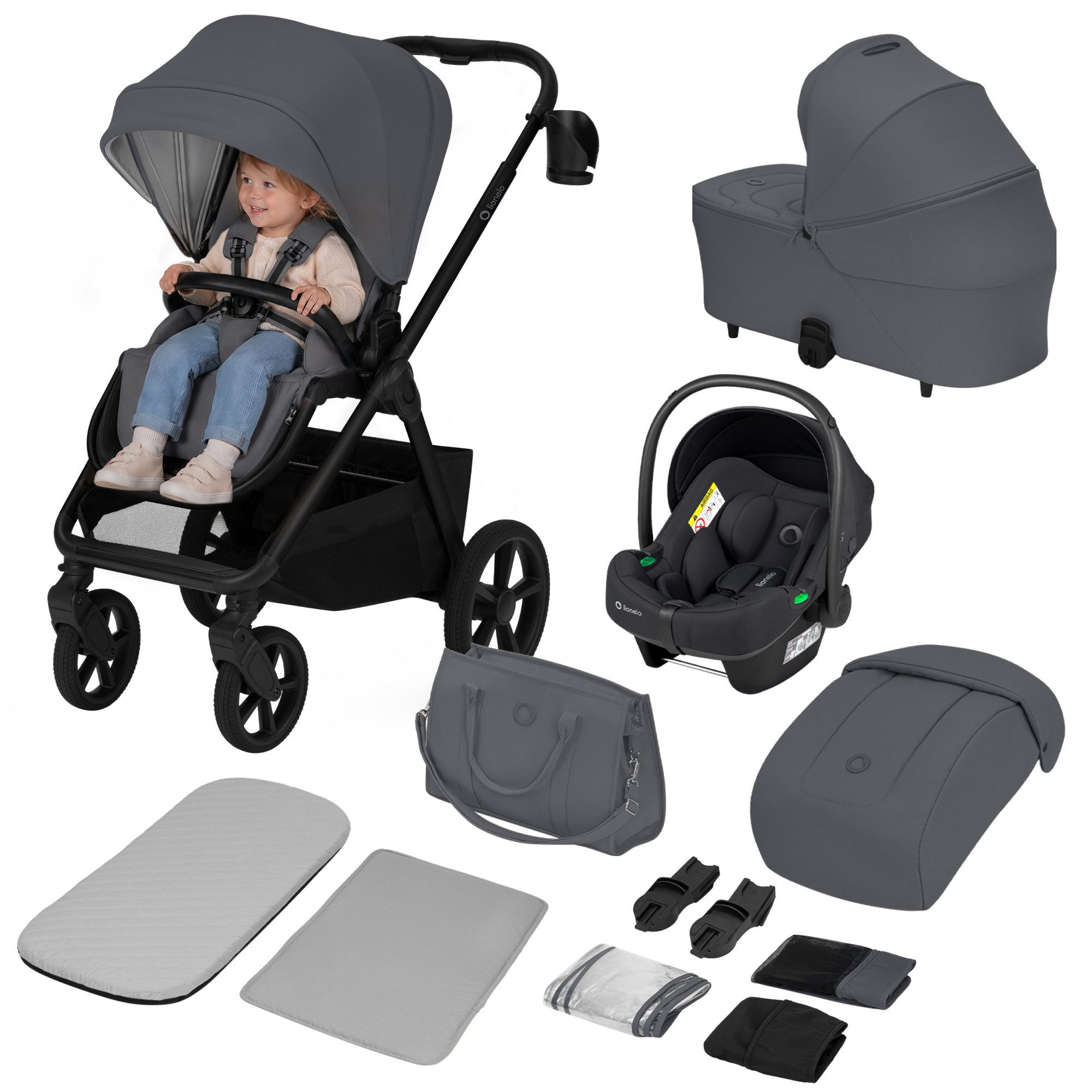 lionelo Kombi-Kinderwagen CARMINE 3IN1, (Set), 3in1/GravelTech/Anti-Reflux/AiryDots/UPF50+