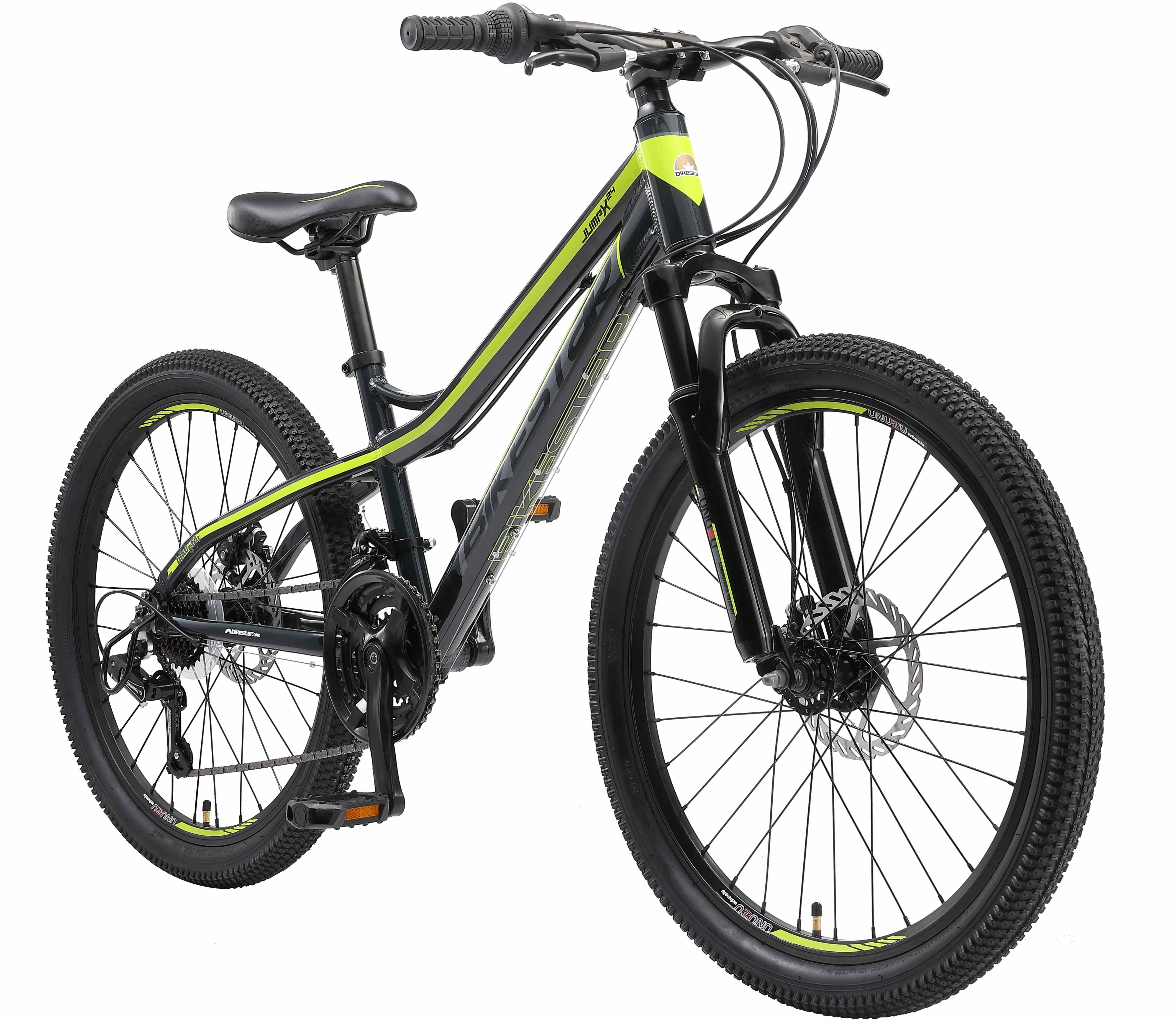 Bikestar Mountainbike 24 Zoll Aluminium Kinderfahrrad, 8 - 13 Jahre, Mädchen, Jungen, 21 Gang Shimano Tourney RD-TY300 Schaltwerk, Kettenschaltung, Scheibenbremsen, Rahmen 33 cm, Hardtail