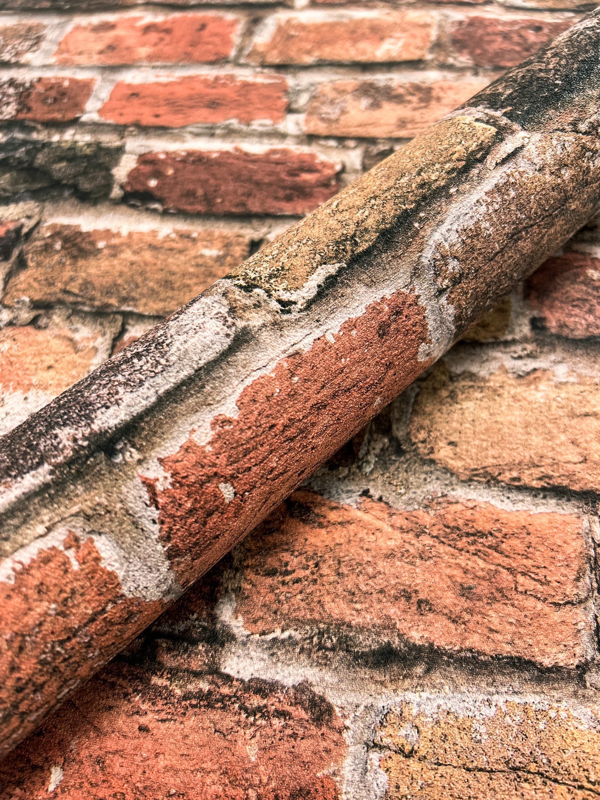 Newroom Vliestapete, Steintapete Braun Rot Steintapete Ziegelstein Backstei günstig online kaufen