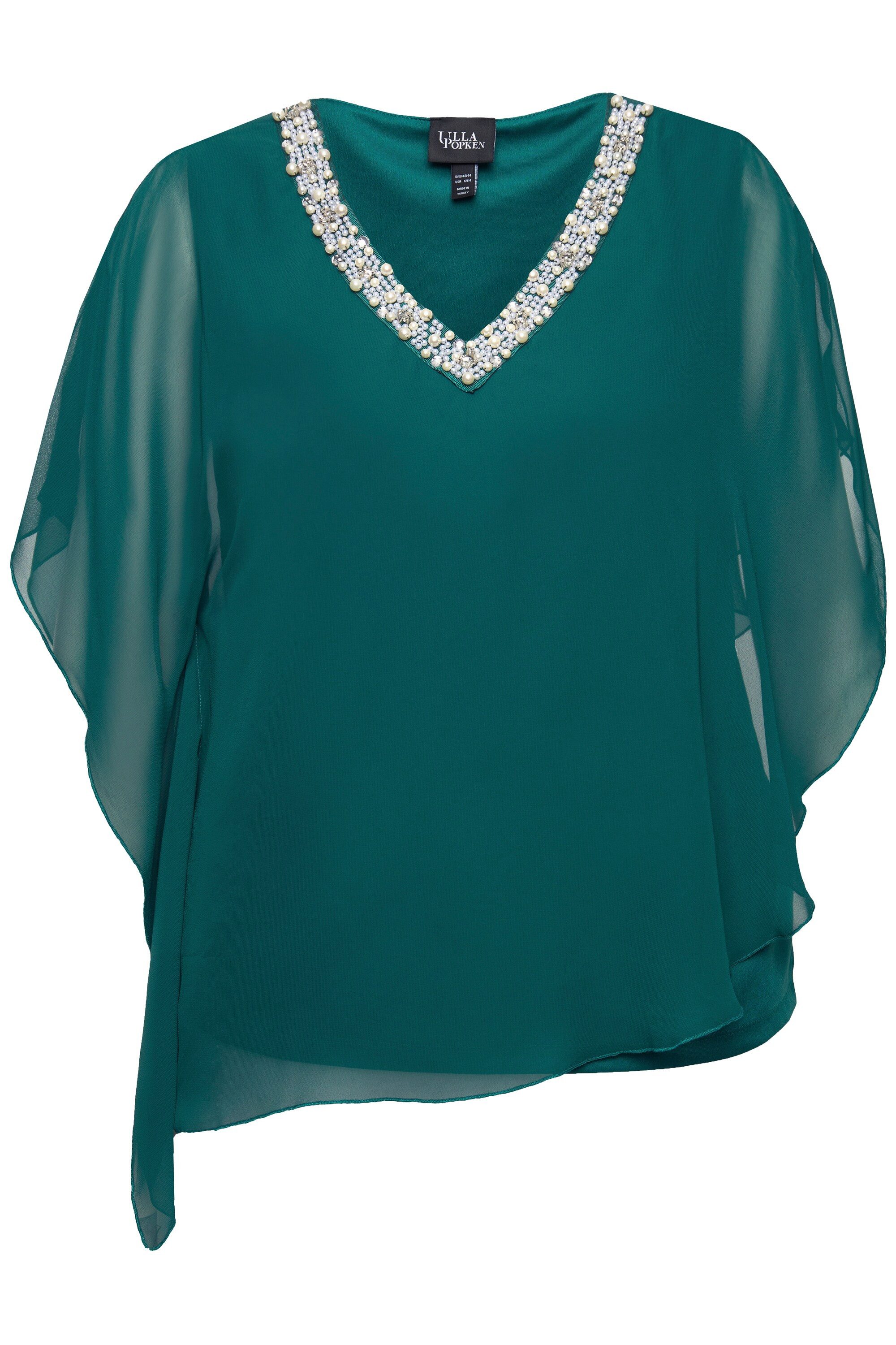 Ulla Popken Longbluse Chiffonbluse doppellagig V-Ausschnitt günstig online kaufen