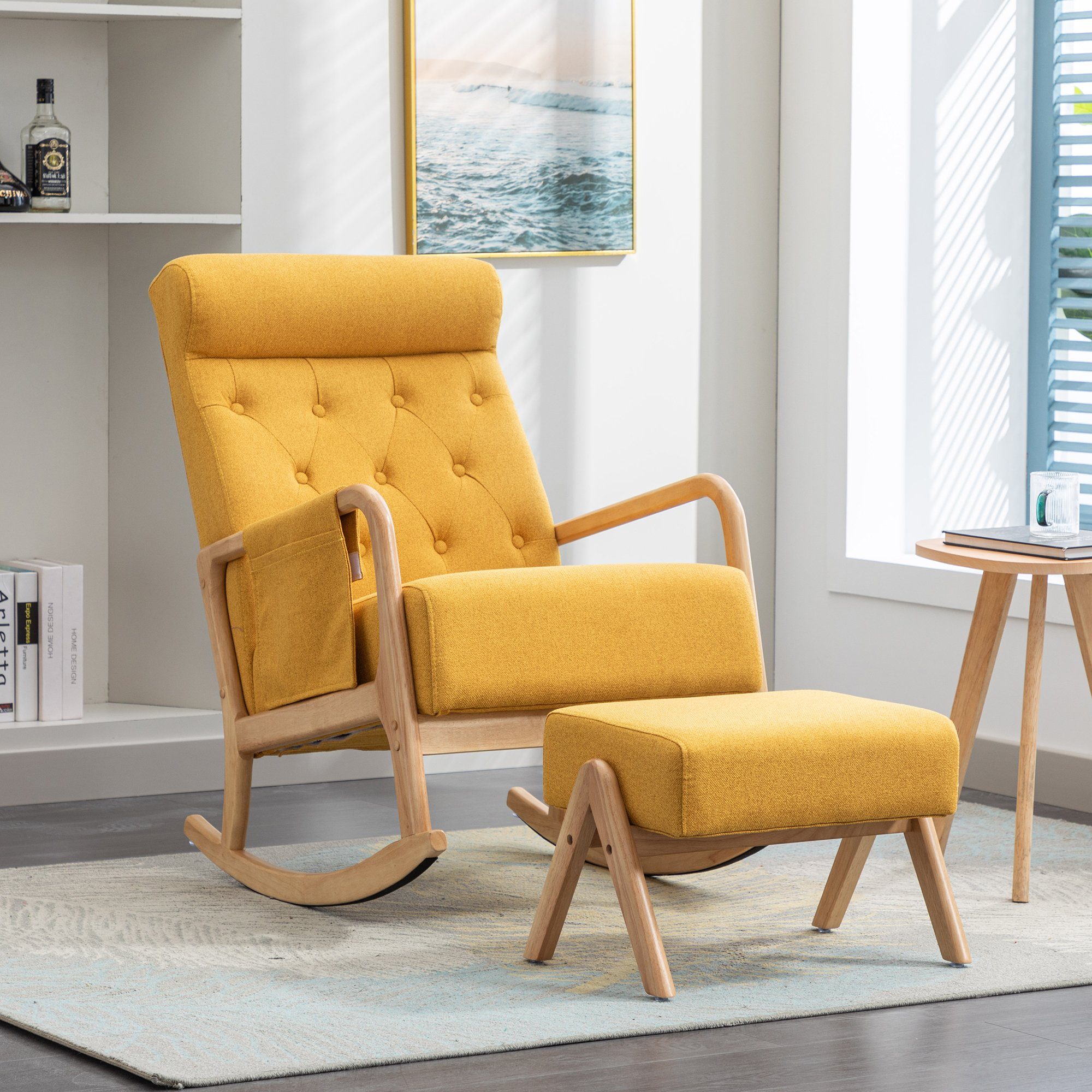 gepolstert mehrfarbig mane Einzelstuhl Rückenlehne Odikalo Lounge-Sessel Gelb Schaukelstuhl