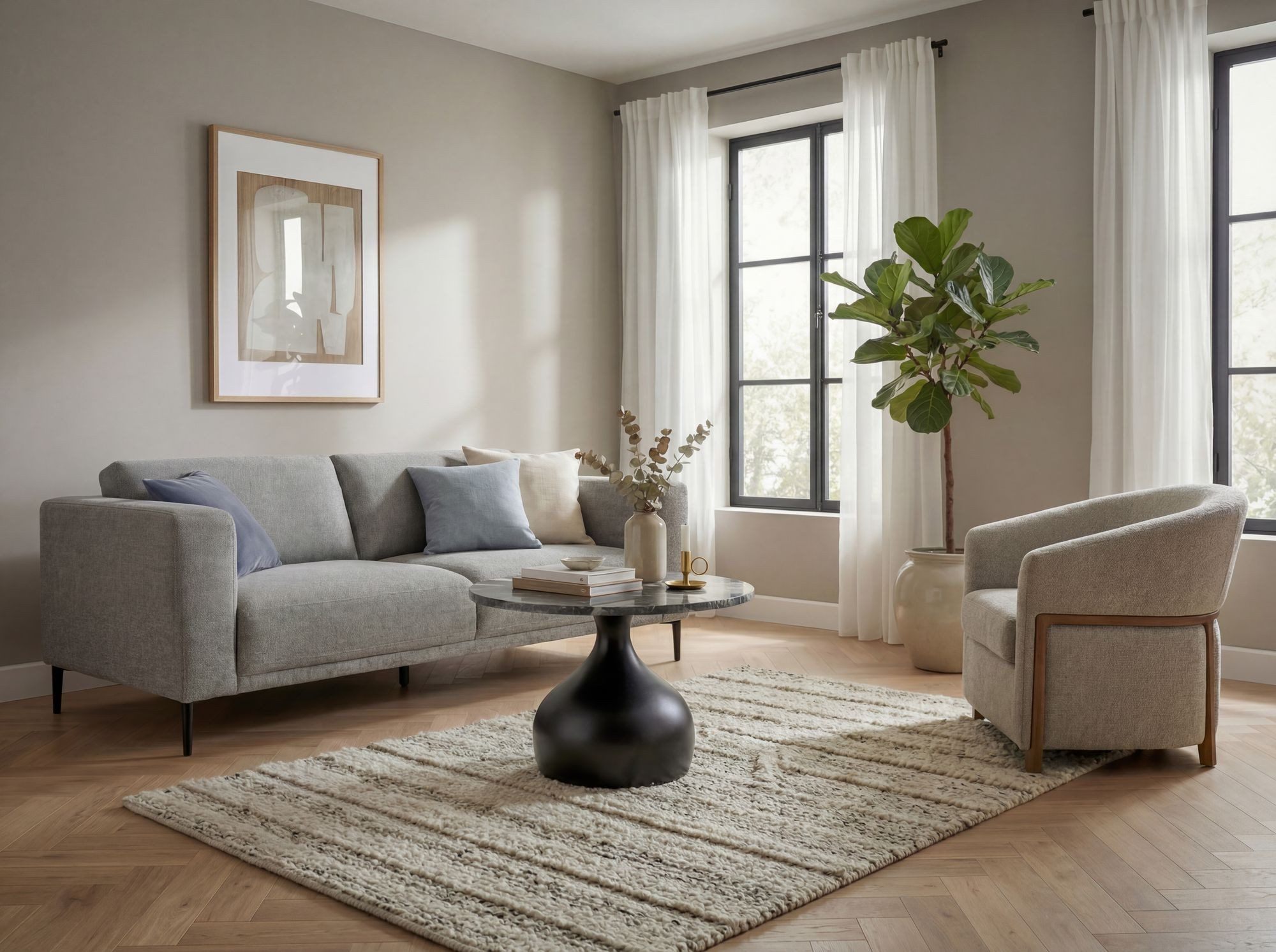 FINEBUY Couchtisch FB116315 Sofatisch Marmor Wohnzimmertisch 60cm rund Tisch Handmade (Edles Möbelstück mit massiver Gesteinsplatte), Bauchiges Metallgestell als Blickfang