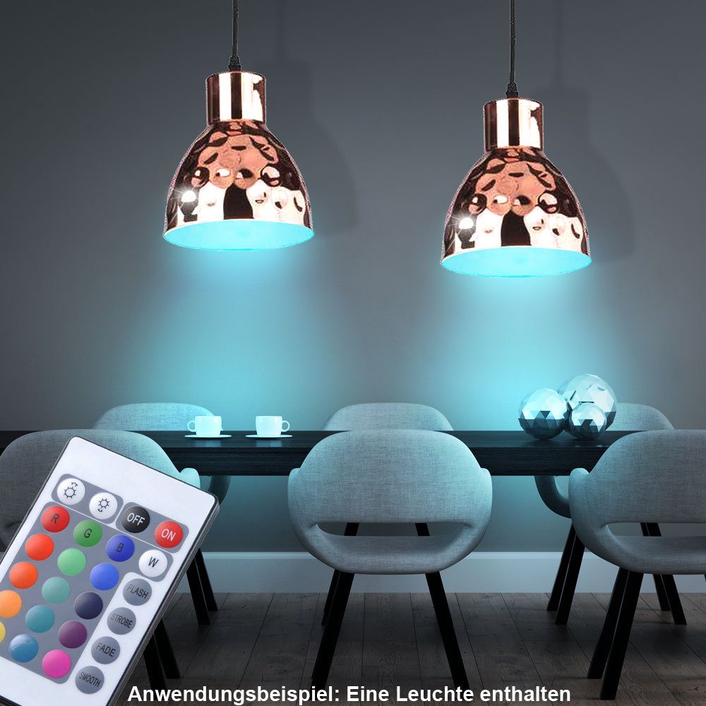etc-shop LED Pendelleuchte, Leuchtmittel inklusive, Warmweiß, Farbwechsel, Hänge Lampe Hammerschlag Pendel Fernbedienung goldfärbig im Set