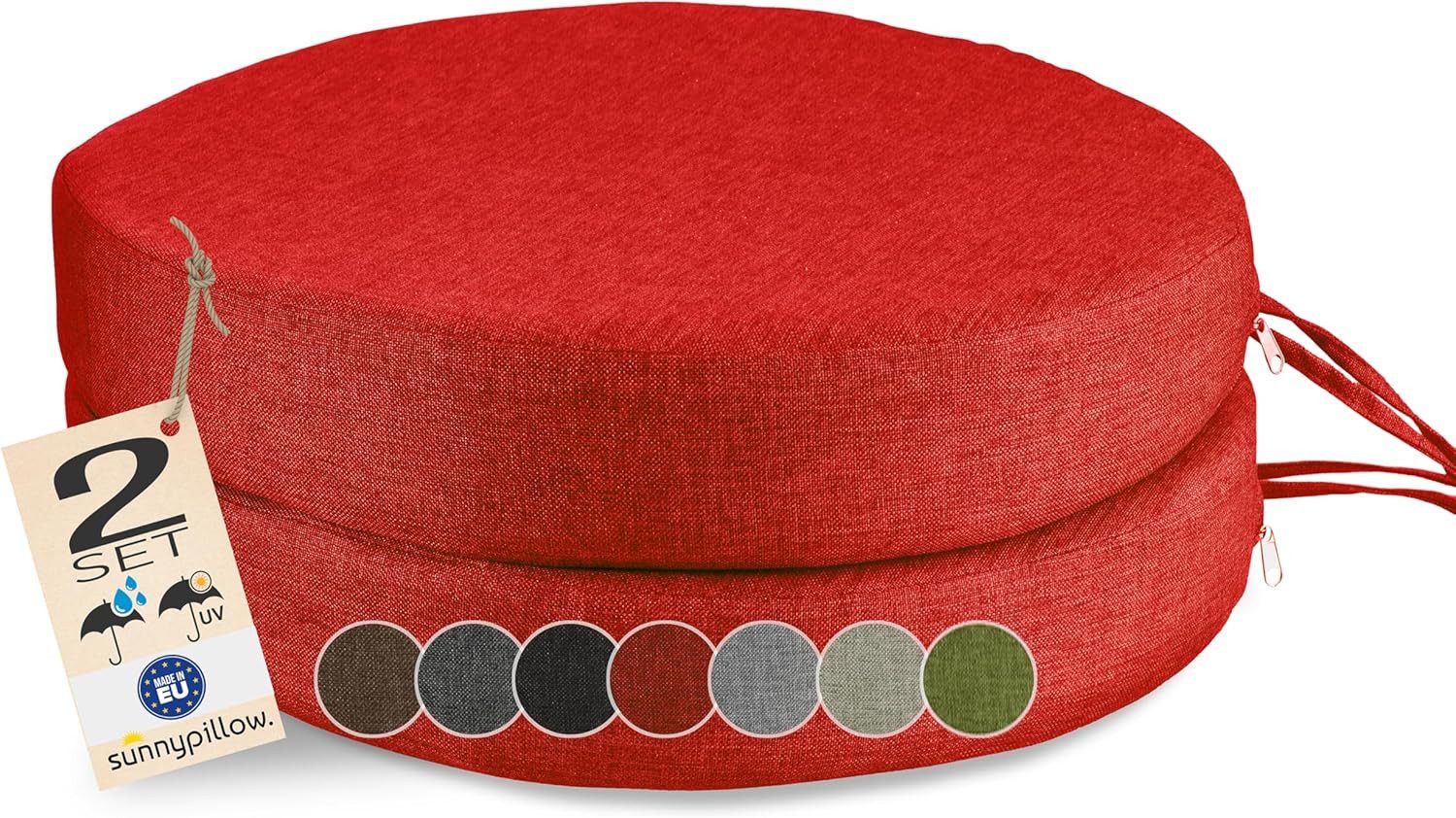 sunnypillow Stuhlkissen 2er Set Stuhlkissen Rund Ø 40 cm mit Bändern "HAVANA"