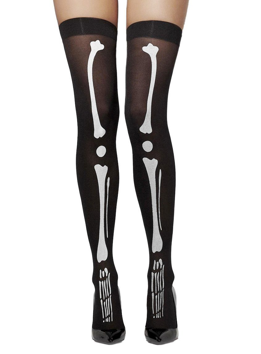 Socken Knochen Design Overknees - Halloween Kostüm Damen