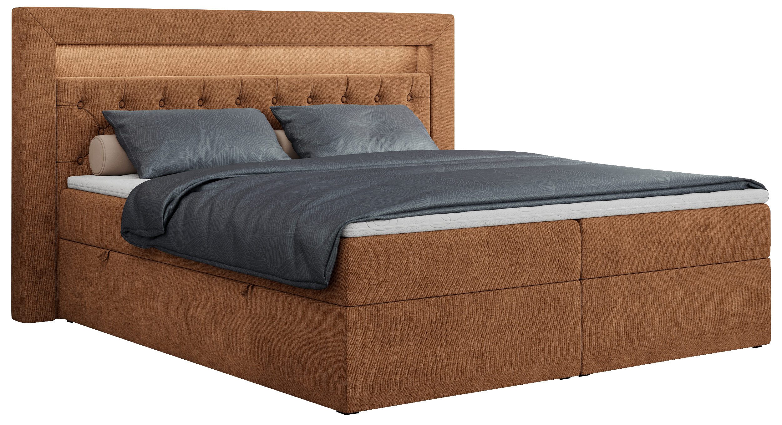 MKS MÖBEL Boxspringbett Gold 6 (Set, Packung, Polsterbett, Kopfstütze, T30-Schaum, 7 Härtezonen), mit Bettkästen, Doppelbett mit Multipocket-Matratzen
