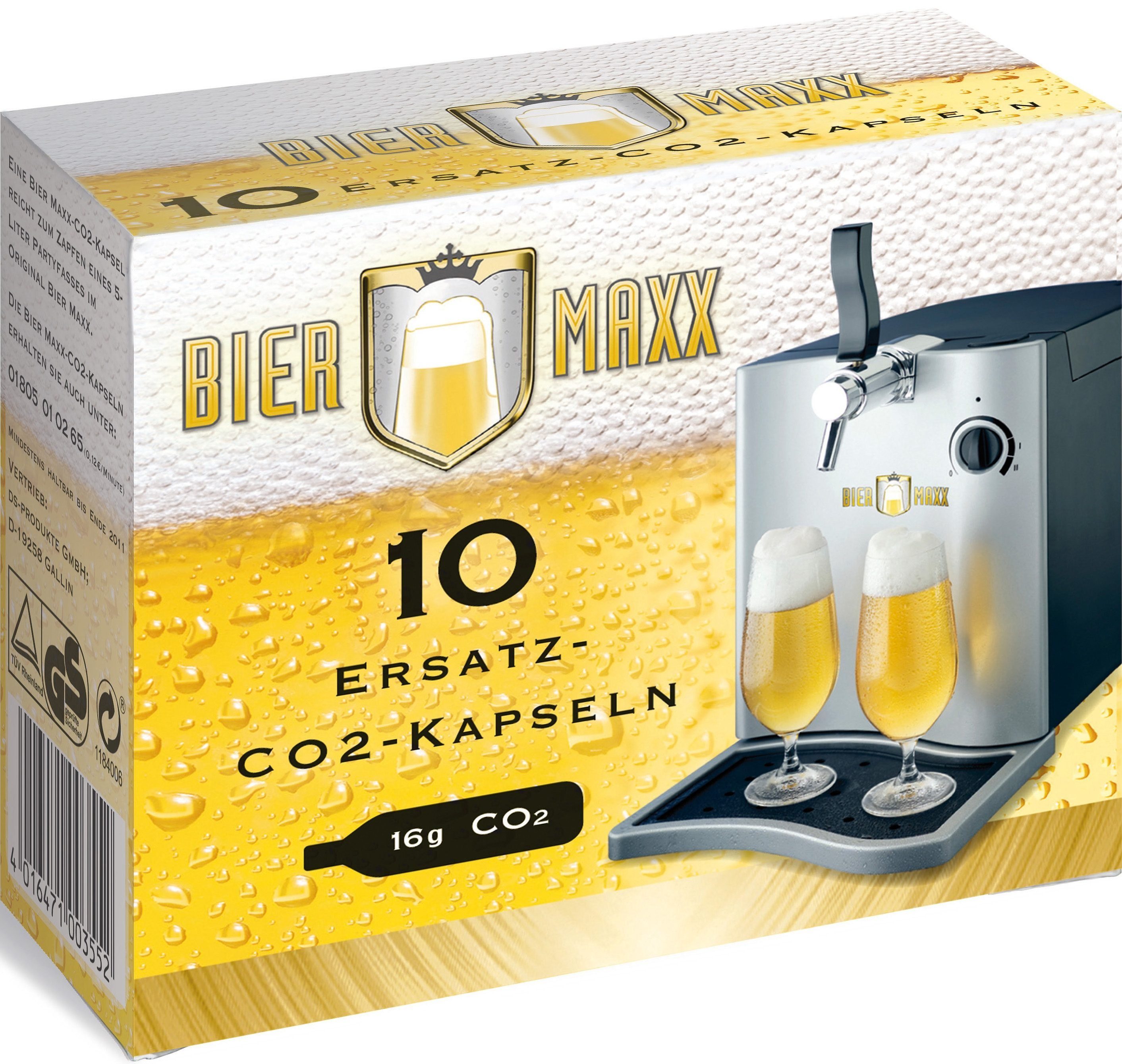 Biermaxx CO₂-Kapsel für Bier Maxx Bierzapfanlage, Zubehör für Biermaxx mit  silberner Frontplatte, 2x5 Stück