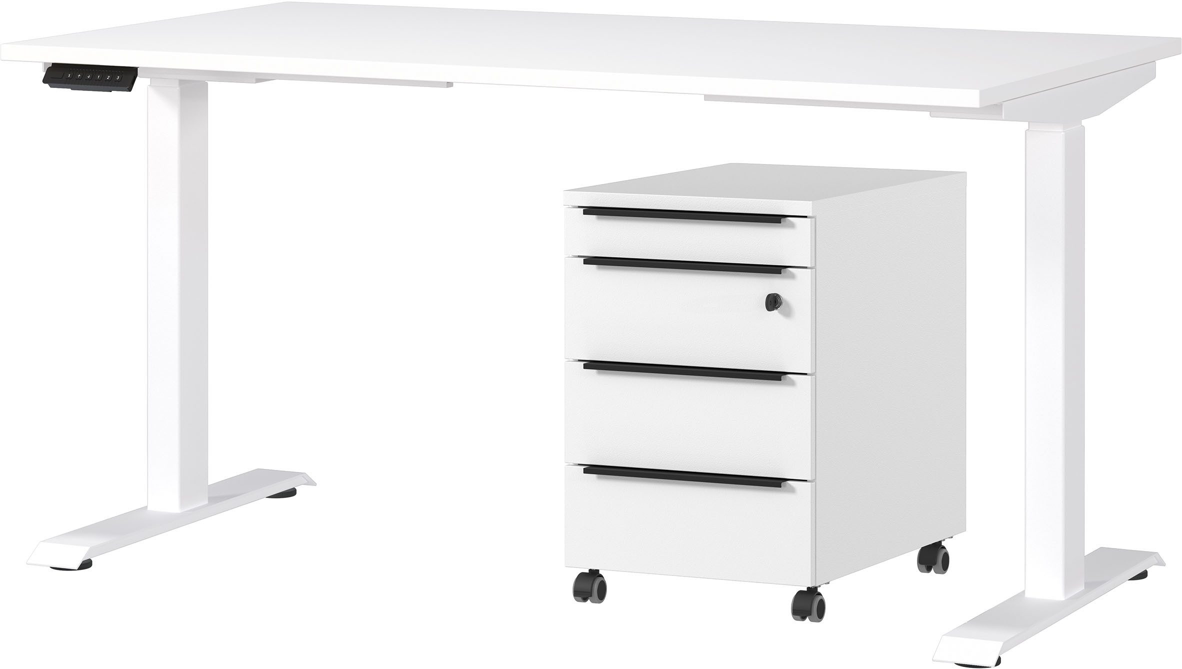 GERMANIA Büromöbel-Set Mailand, inkl. Schreibtisch (elektr. höhenverstellbar) & Rollcontainer, (2-tlg), Breitenvariante wählbar (140-180 cm), Made in Germany