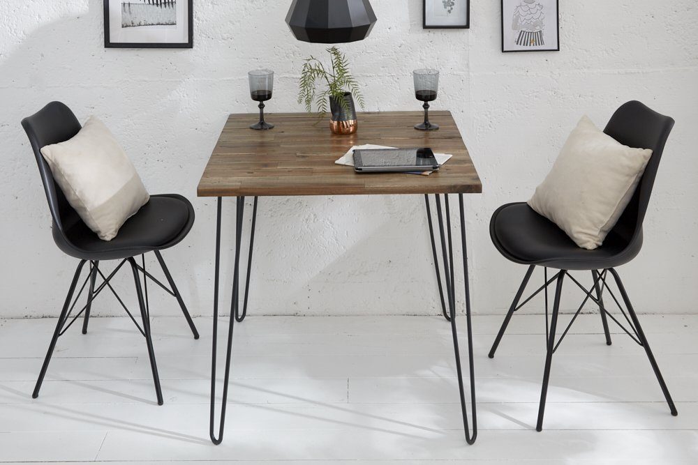 riess-ambiente Esstisch SCORPION 70cm Akazie braun – Metall, Hairpin Legs, Retro, massiv (Einzelartikel, 1-St), Kompakt, quadratisch, Vintage Tisch mit Metallbeinen schwarz