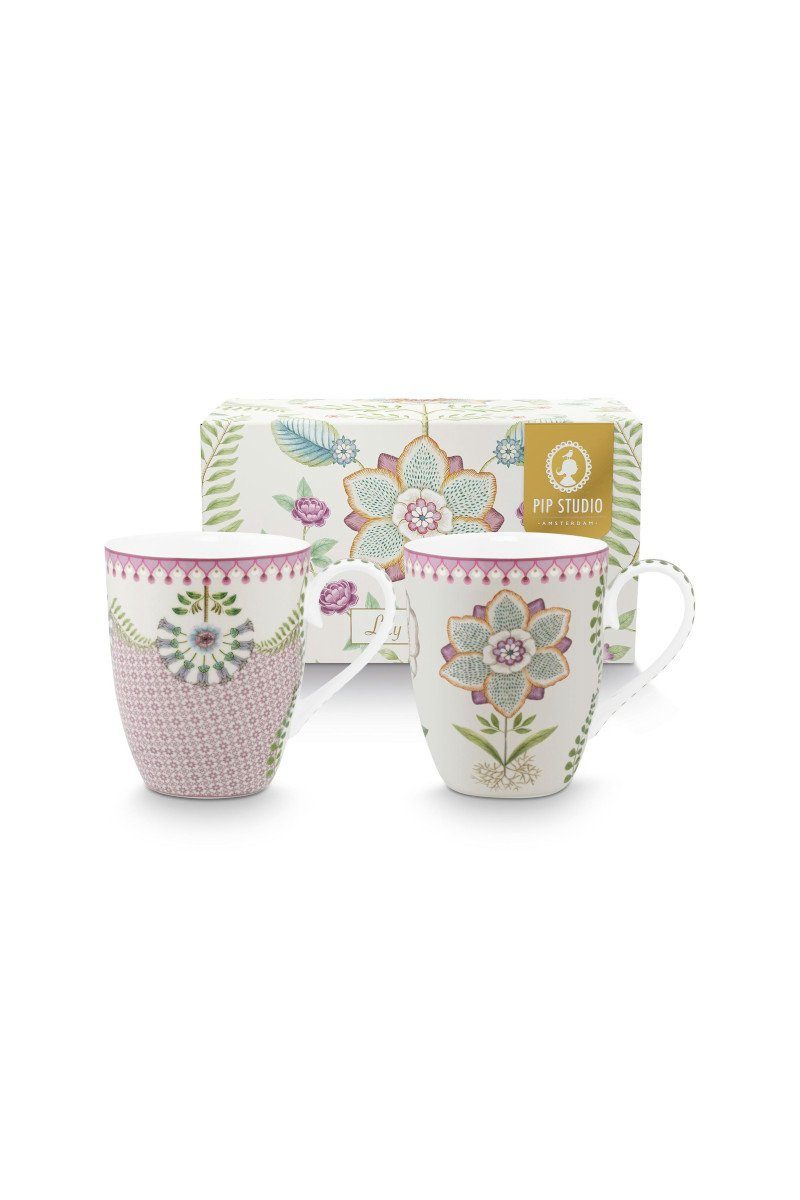 PiP Studio Becher Lily&Lotus Henkelbecher 350ml Set 2tlg, Porzellan, Set/2 Mugs Large Lily&Lotus 350ml
