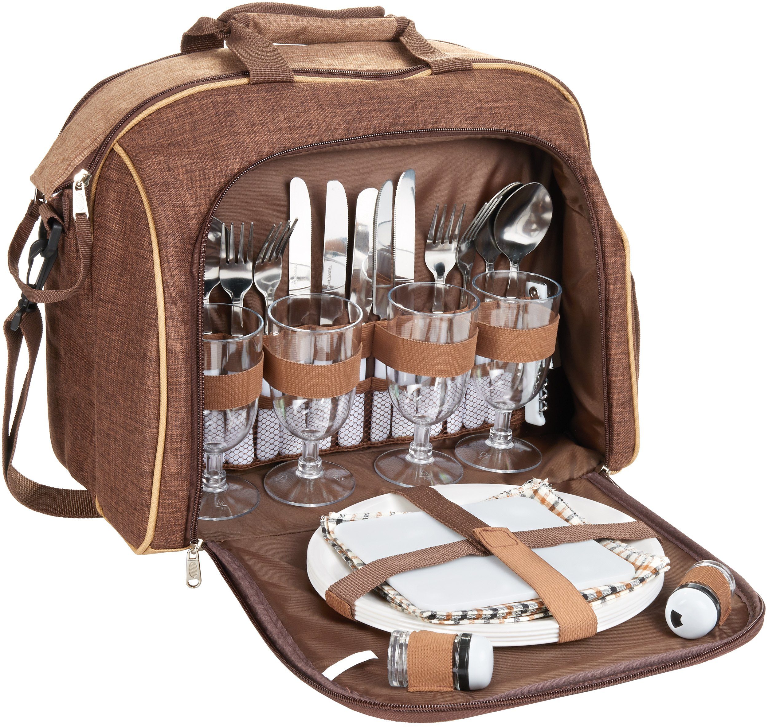 BRUBAKER Freizeittasche Picknick-Set für 4 Personen (30-tlg., isolierende Thermotasche), Picknicktasche mit Kühlfach im Duffelbag