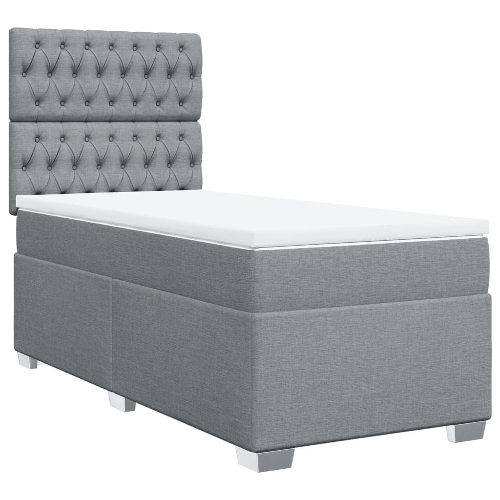 vidaXL Bett Boxspringbett mit Matratze Hellgrau 90x200 cm Stoff