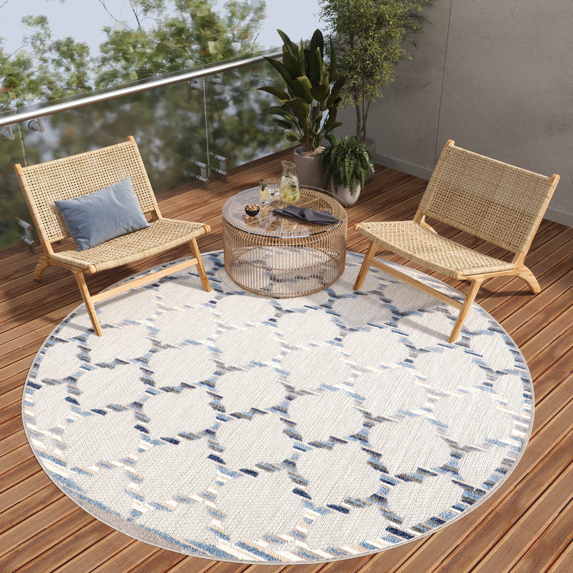 Tapiso Outdoorteppich PATIO, rund, Höhe: 6 mm, Indoor, Outdoor, Wohnzimmer, Balkon