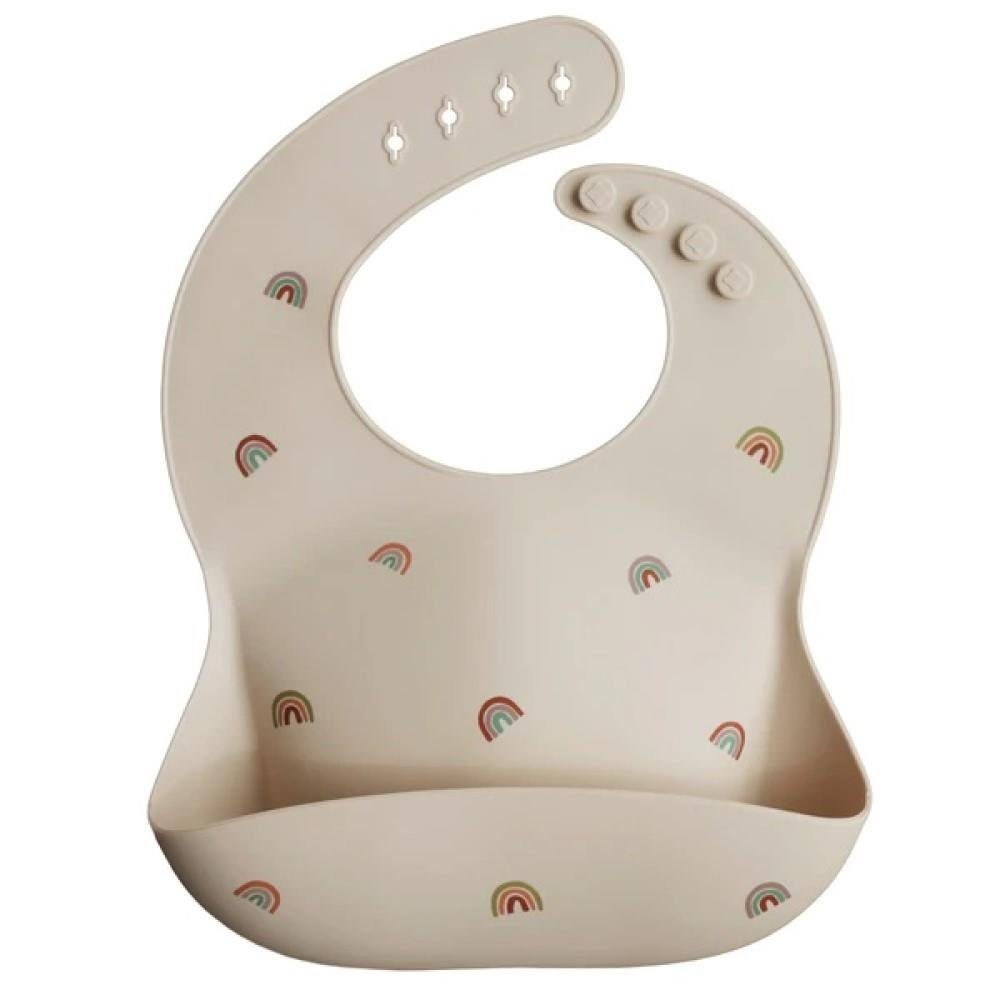 Mushie Lätzchen Silicone Baby Bib (Rainbows), BPA-frei Babylätzchen Schlabberlatz Kleckerlatz Barterl, beige