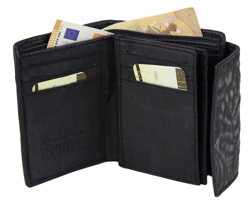 Vintage Vintage Sunsa Style, Leder Leder, schwarz Geldbeutel Portemonnaie Kleine Geldbörse Damen, mit echt zeitlos RFID-Schutz, Brieftasche