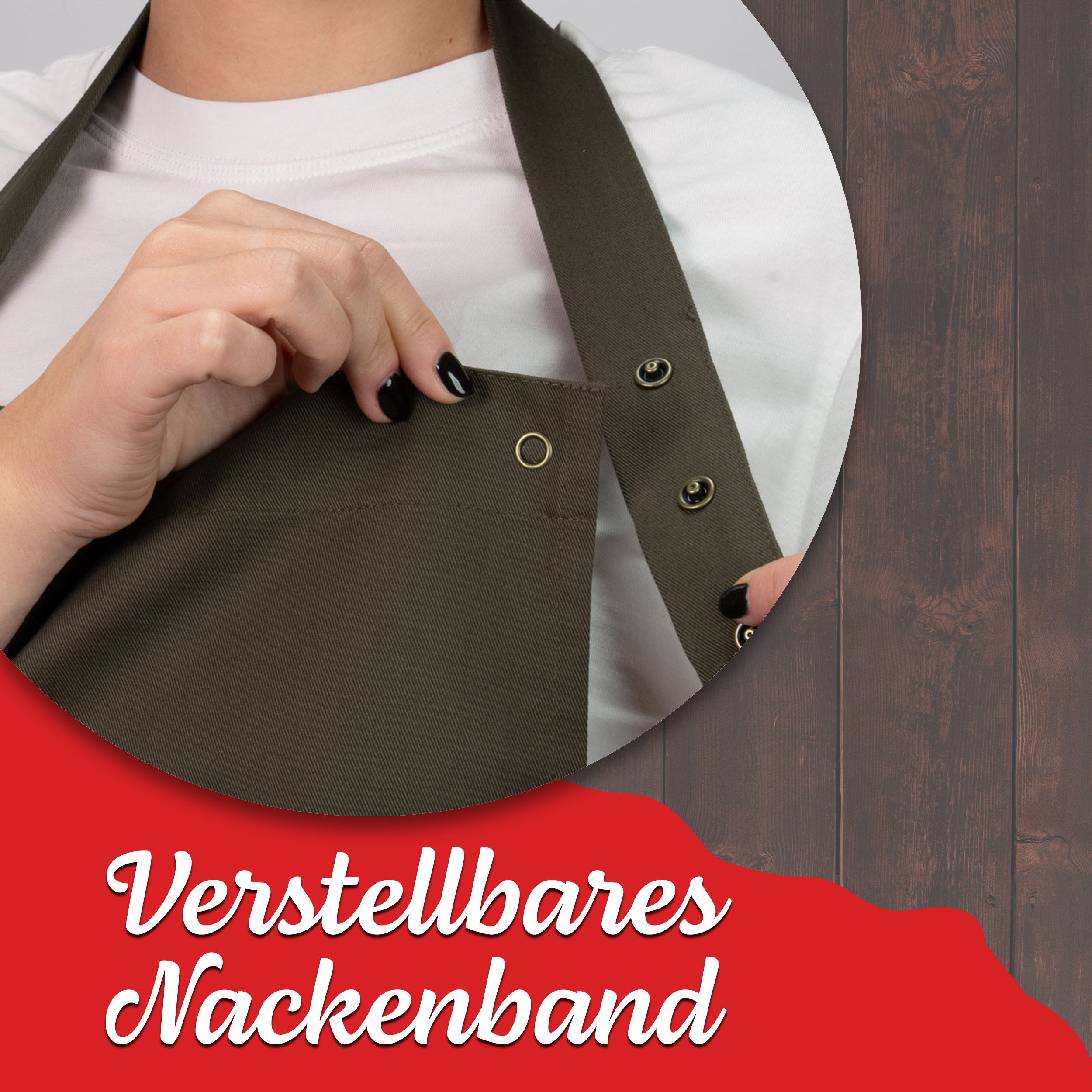 ZOLLNER Kochschürze, 75 x 100 cm, 100% Baumwolle, verstellbaren Nackenband