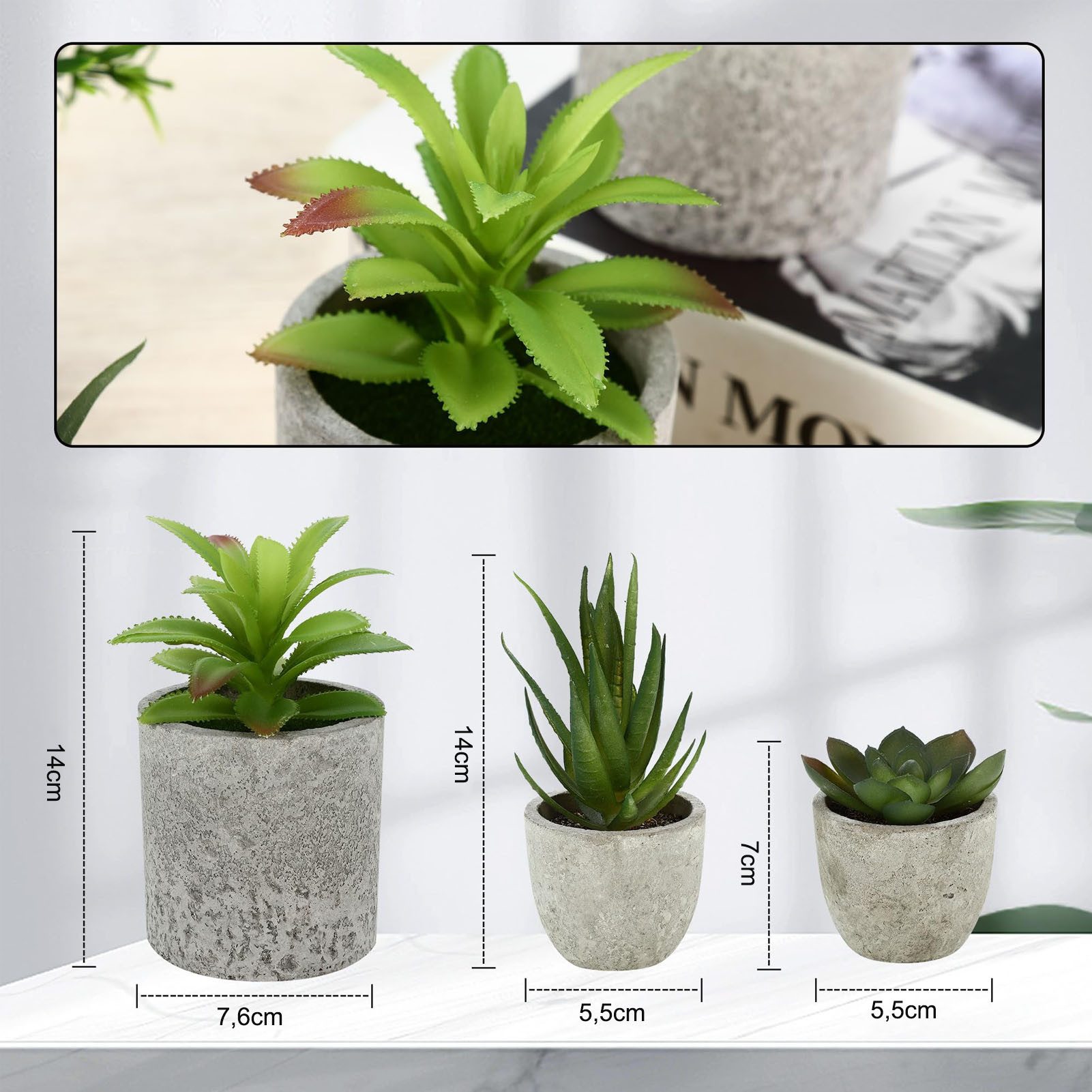 Kunstpflanze 5er-Set Mini Kunstpflanzen Künstliche Pflanzen Kunstpflanzen Büro Deko Deko Wohnzimmer, Künstliche Pflanzen, Zimmerpflanzen, Schlafzimmer Deko, Büro Deko, Fake Plant -- Eukalyptus, Eagle Claw Aloe, Agave, Sukkulenten, Rosmarin, SURFOU, Pflegeleichte künstliche Pflanzen mit Topf für Zuhause Büro Wohnzimmer