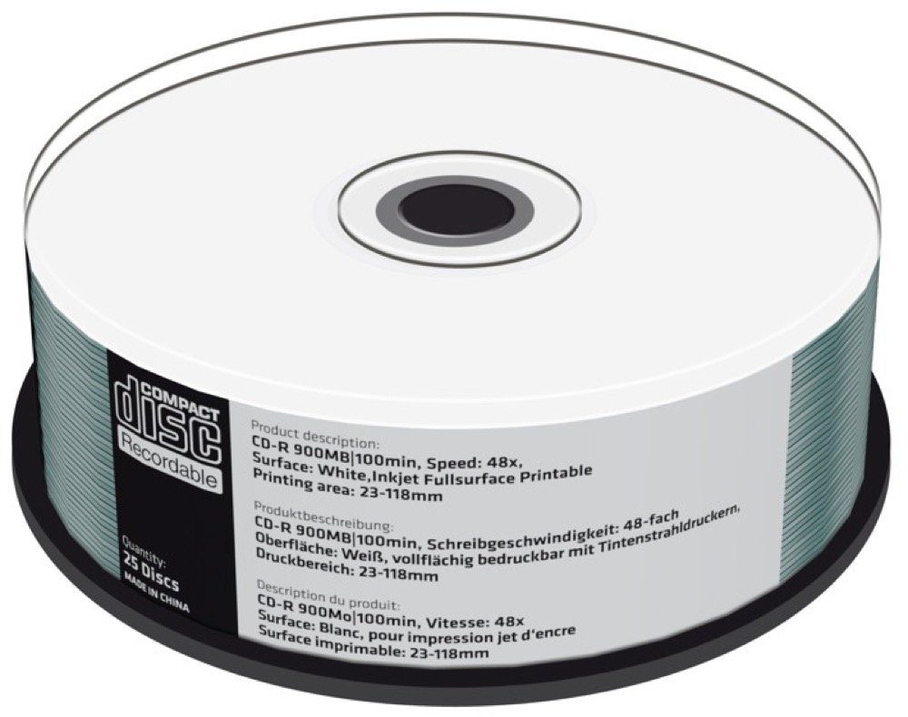 Mediarange CD-Rohling 25 Rohlinge CD-R full printable 100Min 900MB 48x Spindel