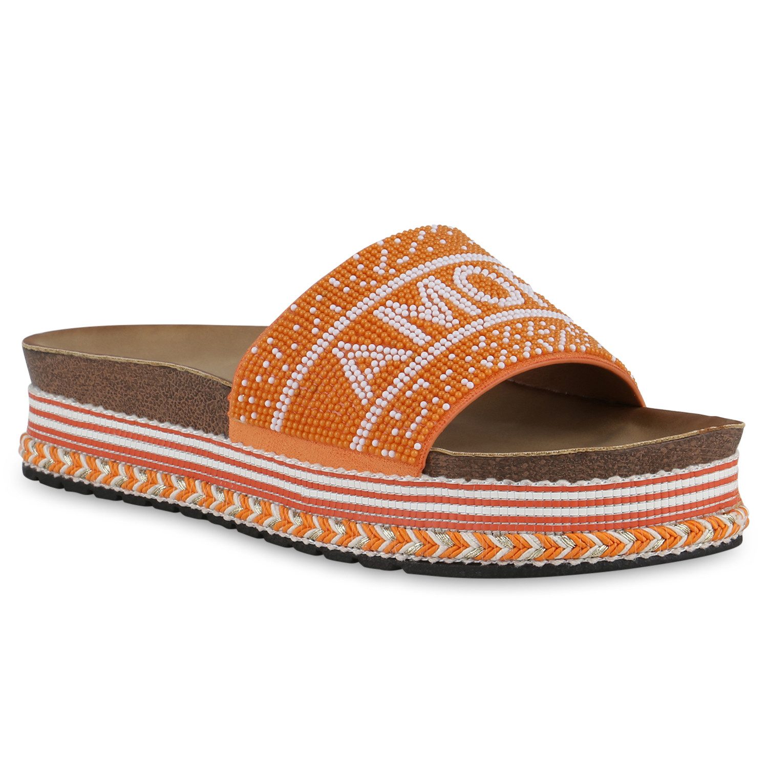 VAN HILL 841097 Sandalette Damen Pantoletten Сандалеты Zierperlen Prints Plateau-